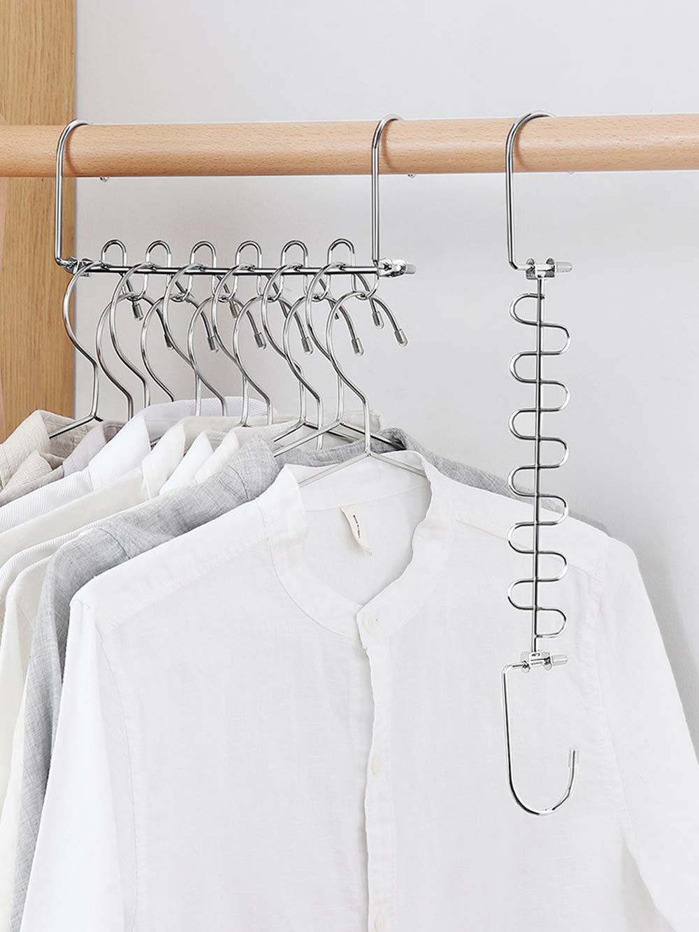 Stainless Steel Hanging Clothes Hanger Organizer - Space Saving Wardrobe Storage Rack for Closet, Laundry Room & Dorm - Perfect for Drying Clothes & Organizing Hangers