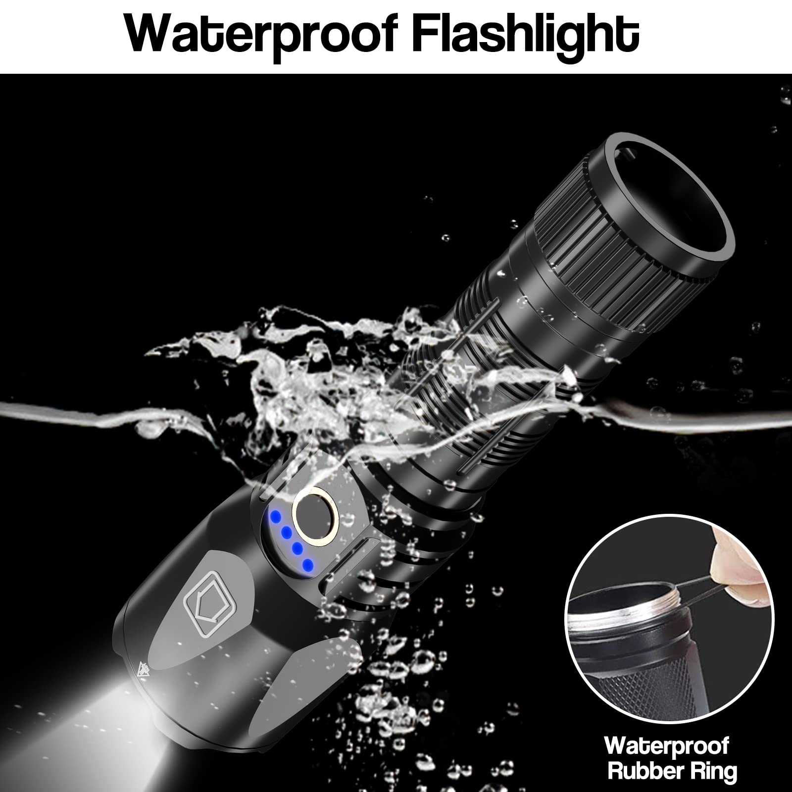200,000 Lumens Rechargeable LED Flashlight - Super Bright Zoomable Tactical Flashlight with 5 Modes, Waterproof Handheld Light for Camping, Hiking, Emergency & Outdoor Adventures