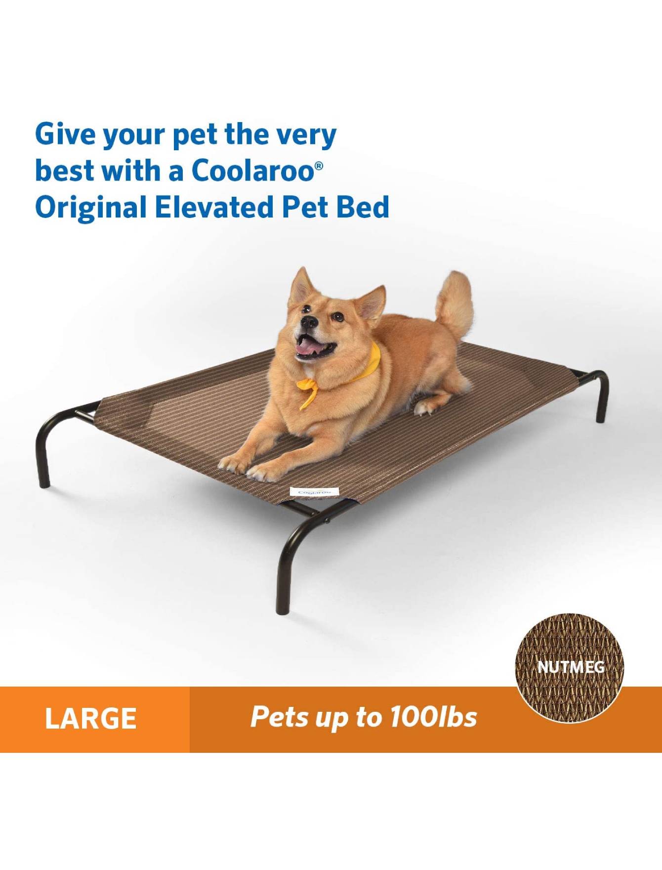 Coolaroo Elevated Dog Bed - Breathable & Durable Outdoor Pet Cot in Nutmeg Brown - Perfect for Backyard, Patio, Camping & Travel Use