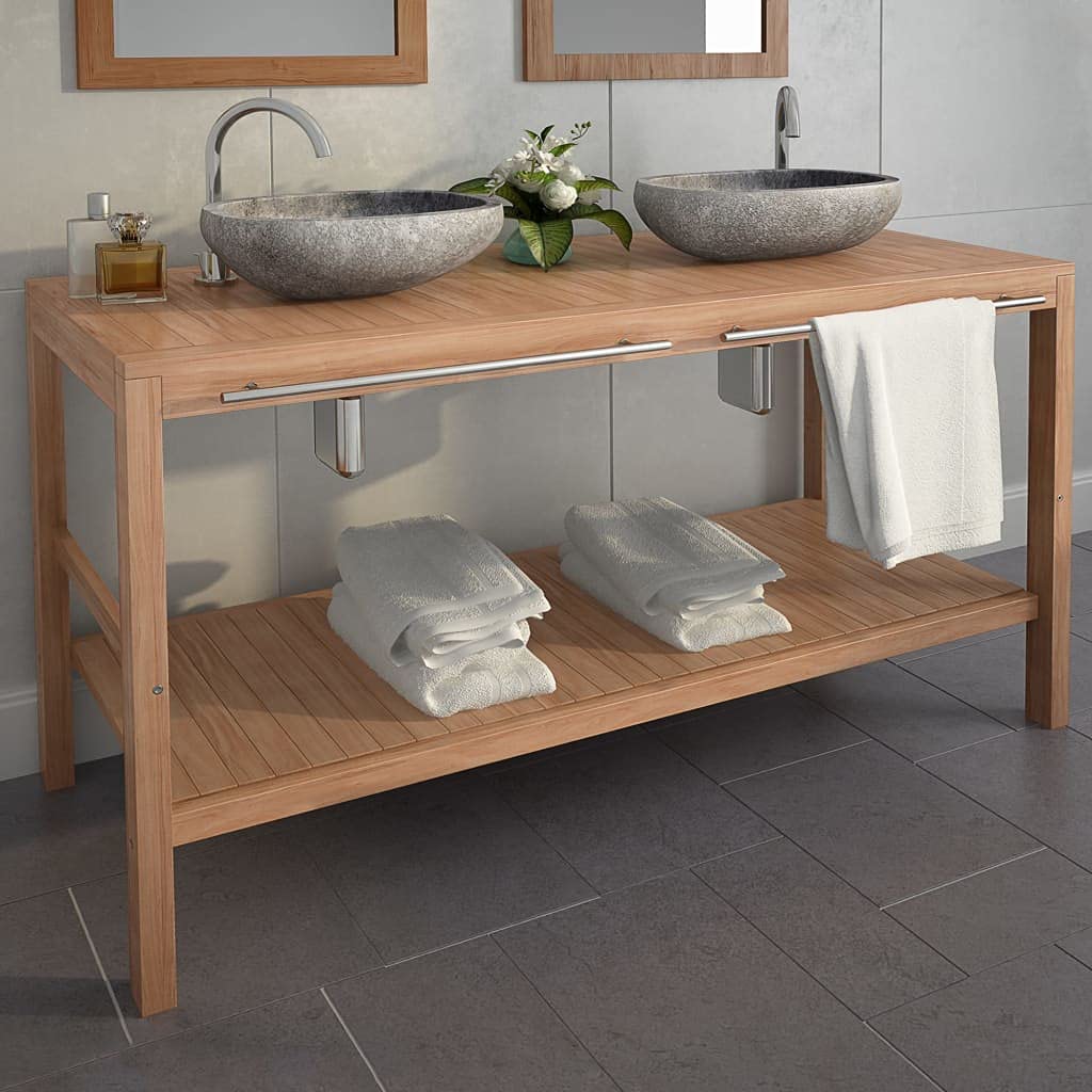 Double Sink Bathroom Vanity Cabinet - 60 Inch Wooden Base Cabinet with 2 Holes, Bottom Storage Shelf & 2 Hanging Bars (Sink Not Included) - Perfect for Master Bathroom, Guest Bath or Powder Room - Espresso Brown Finish