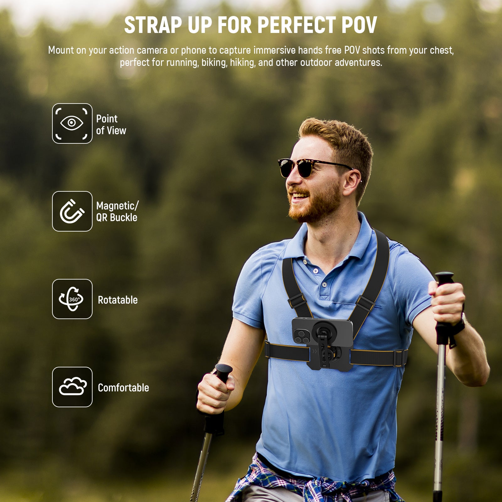 NEEWER GP18 Chest Mount Harness for Action Camera & Smartphone - Compatible with GoPro, DJI, iPhone - Perfect for Hiking, Cycling, Vlogging & Outdoor Adventures