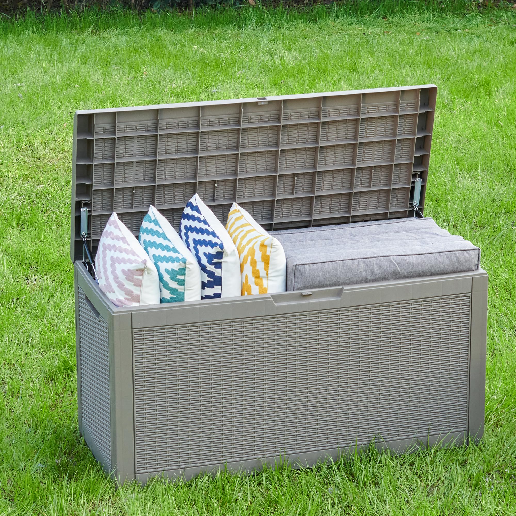 YITAHOME 100 Gallon Large Outdoor Deck Box - Waterproof Lockable Resin Storage Container for Patio Furniture, Garden Tools, Cushions | Perfect for Backyard, Poolside & Deck Storage Organization