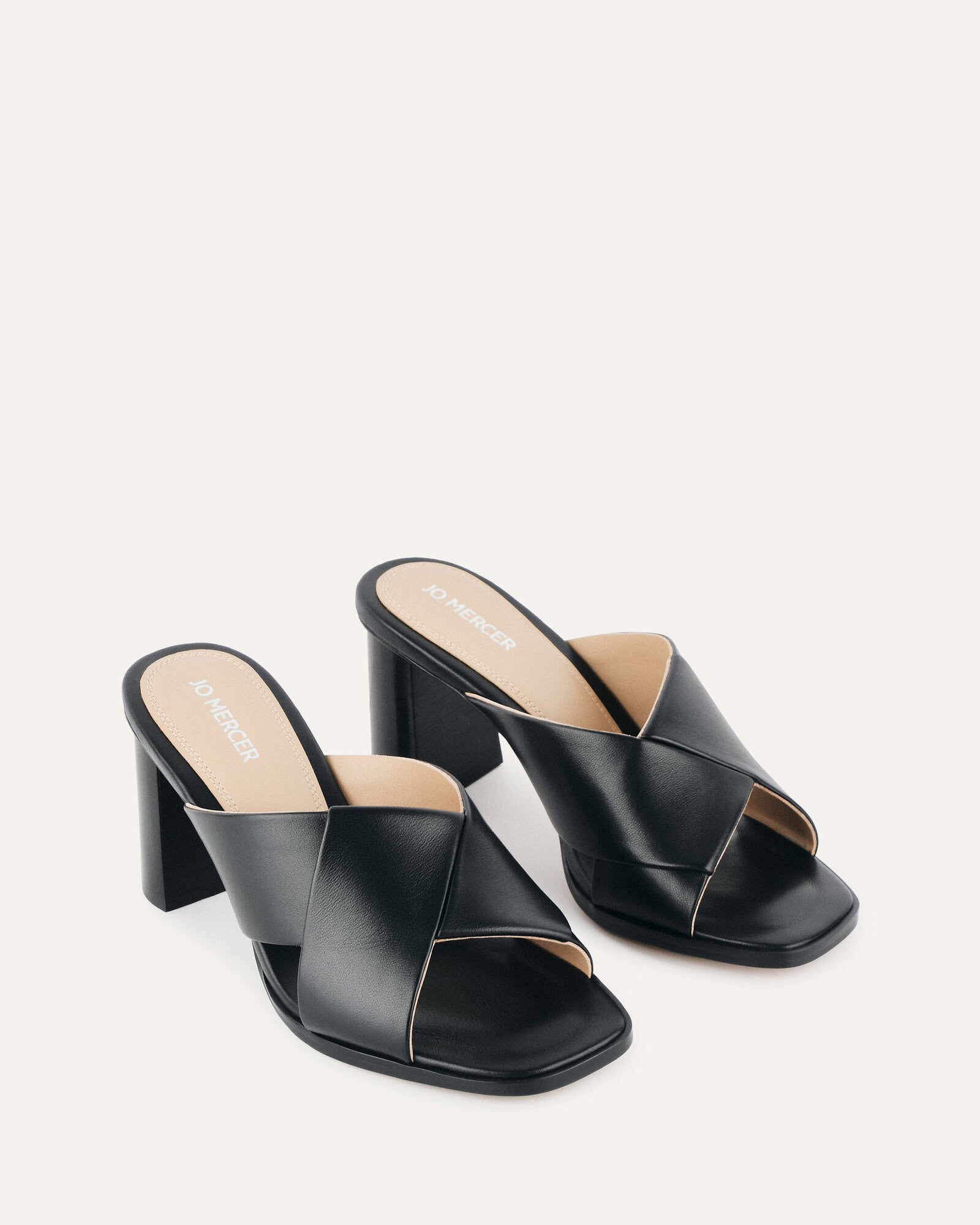 CARRIE Women's Black Leather Mid Heel Sandals - Comfortable Dressy Summer Shoes for Weddings, Parties & Office Wear