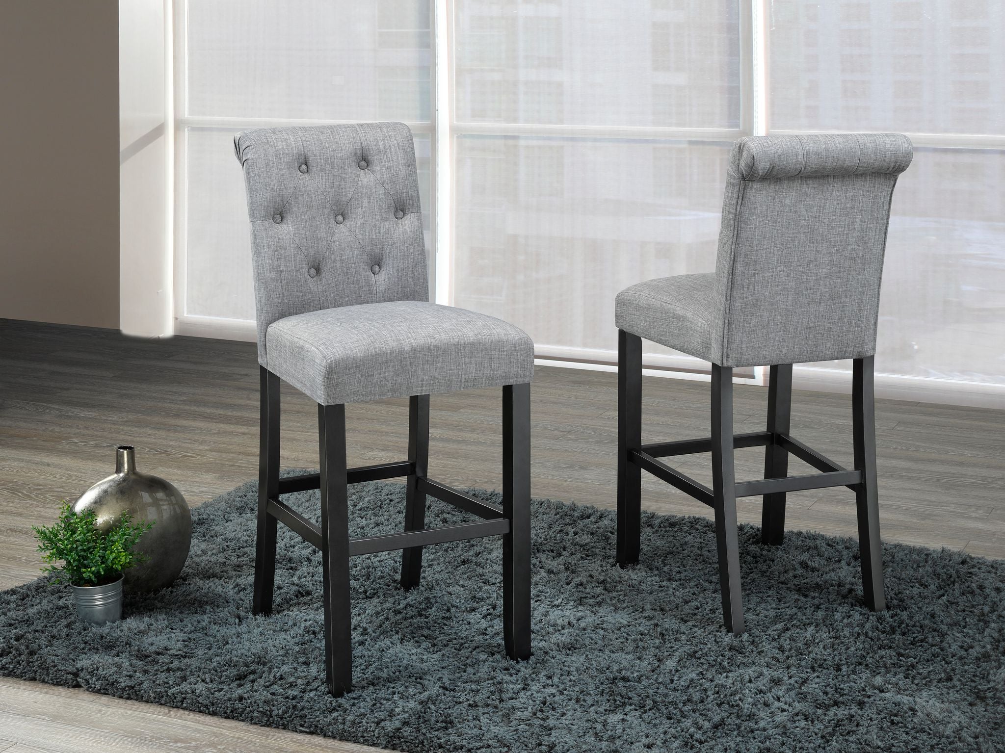 29'' Bar Stool Set of 2 - Light Grey Modern Kitchen Counter Stools with Back Support, Adjustable Height for Breakfast Nook, Bar & Dining Room
