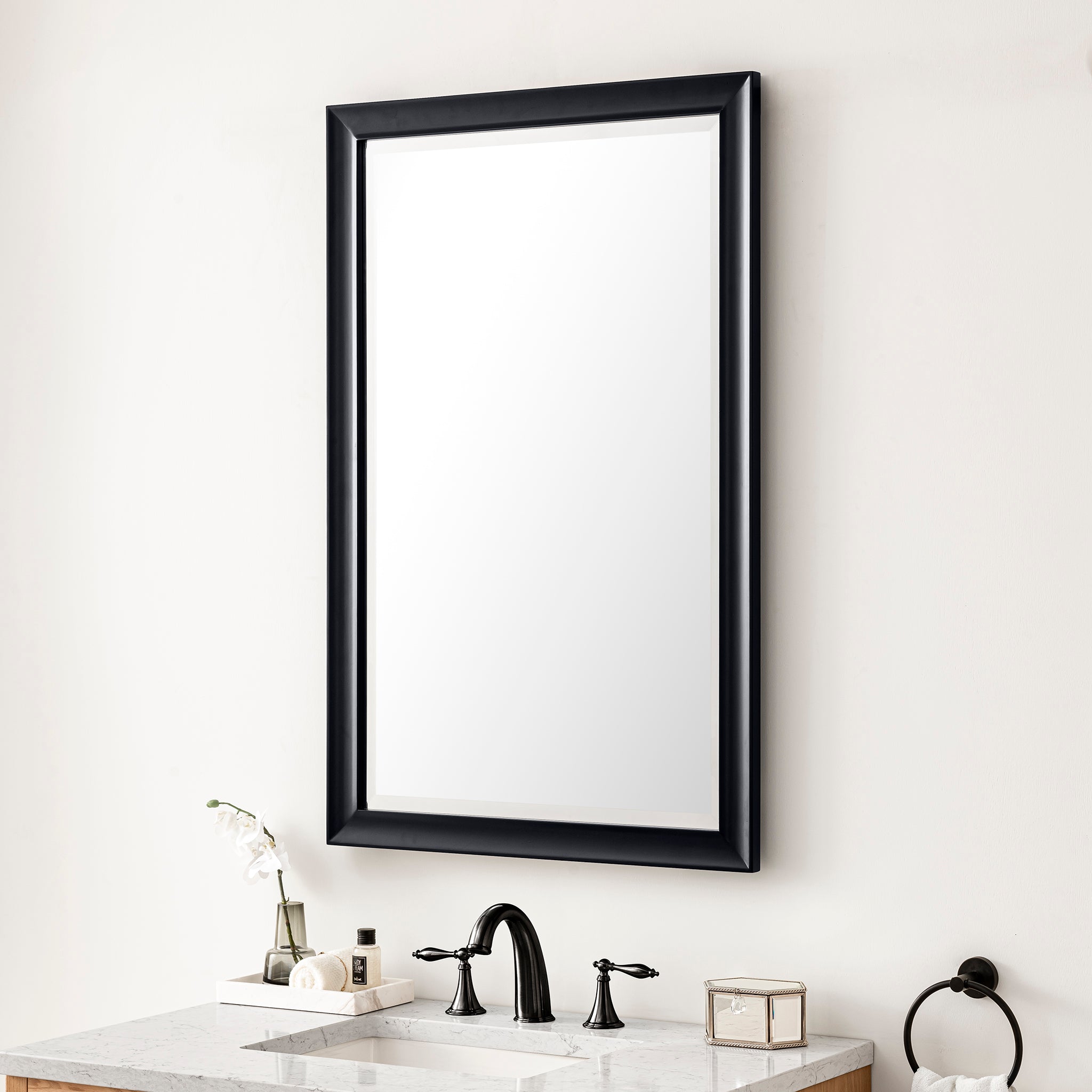Glenbrooke 26-Inch Black Onyx Wall Mirror - Elegant Decorative Bathroom & Bedroom Mirror for Home Decor