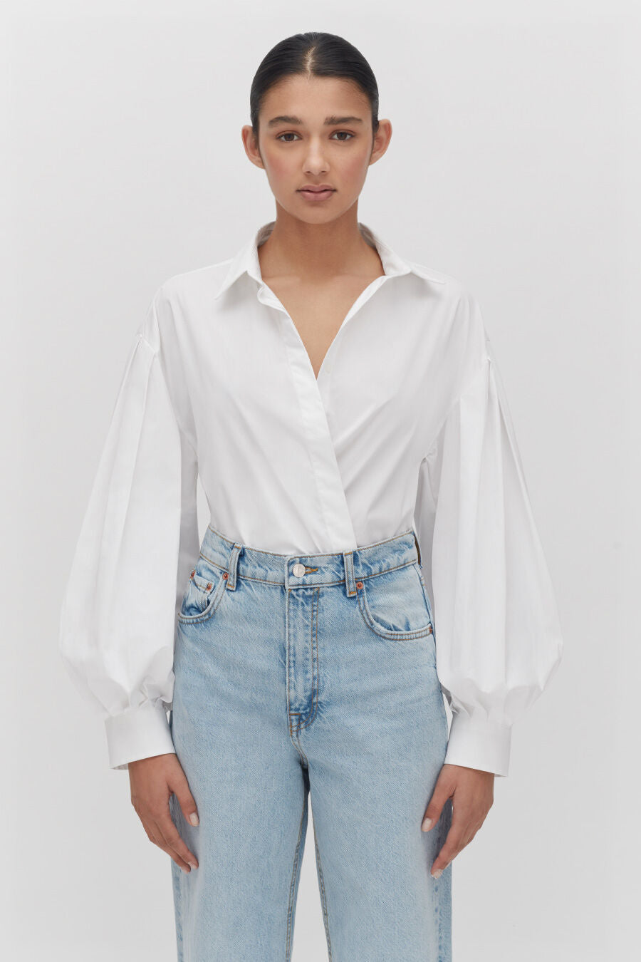 Stylish Poplin Balloon Sleeve Blouse for Women - Trendy Loose Fit Casual Shirt - Perfect for Office, Date Night & Summer Outfits