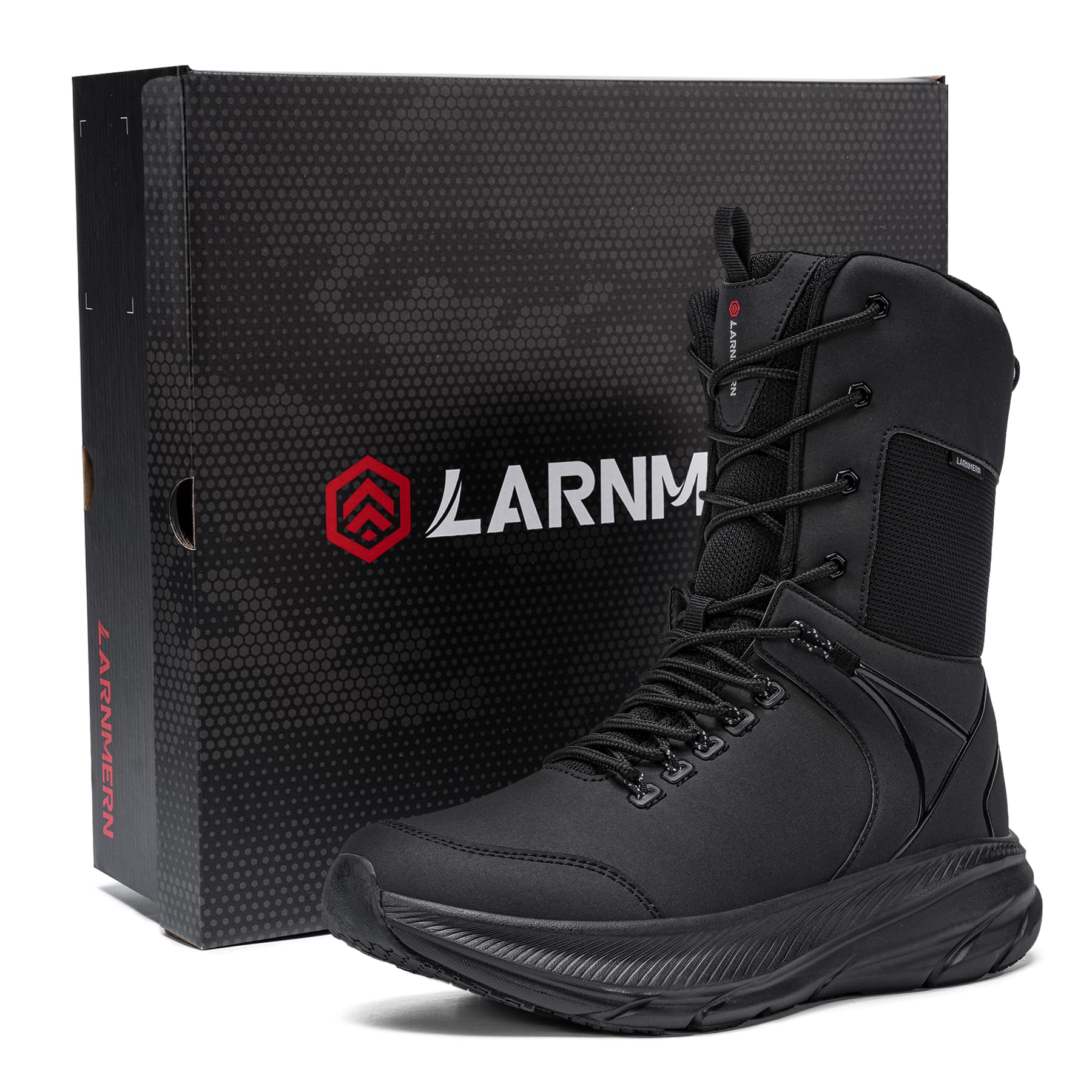 LARNMERN Men's 8 Inch Non-Slip Tactical Work Boots - Military Combat Hiking Boots with Slip Resistance | Lightweight & Comfortable for Industrial Construction, Outdoor Hiking, and Heavy Duty Work