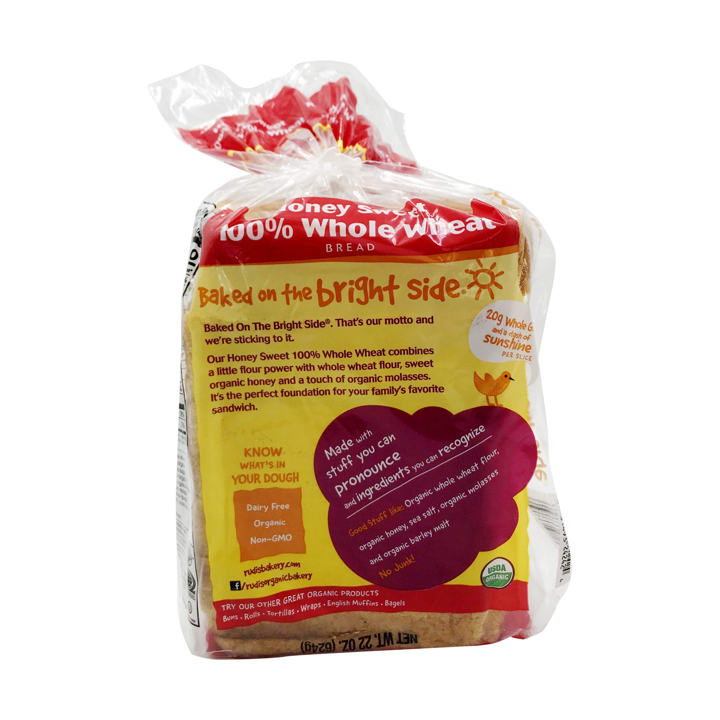 RUDIS BAKERY Organic Honey Sweet Wheat Bread - 22oz | Healthy Whole Grain Sandwich Bread for Breakfast & Lunch | Perfect for Toast, Sandwiches & Snacks