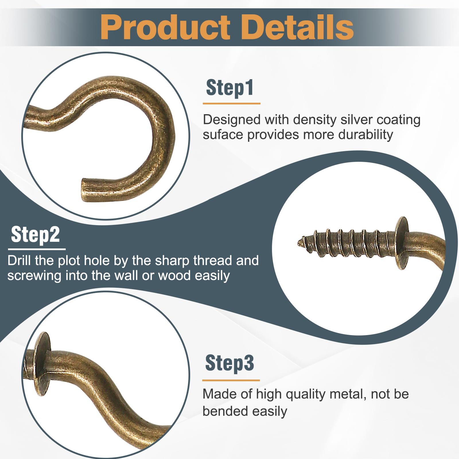 100Pcs 1/2 Inch Cup Hooks - Bronze & Nickel Plated Metal Screw Hooks for Ceiling, Wall & DIY Projects - Heavy Duty Small Screw-in Hooks for Hanging Plants, Decor, Lights & More