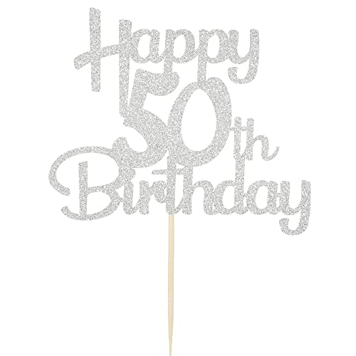 50th Cake Topper - Silver Glitter