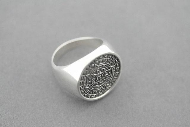 Mayan Calendar Signet Ring - 925 Sterling Silver Zodiac Jewelry for Men & Women - Perfect for Gifts, Spiritual Healing & Astrology Enthusiasts