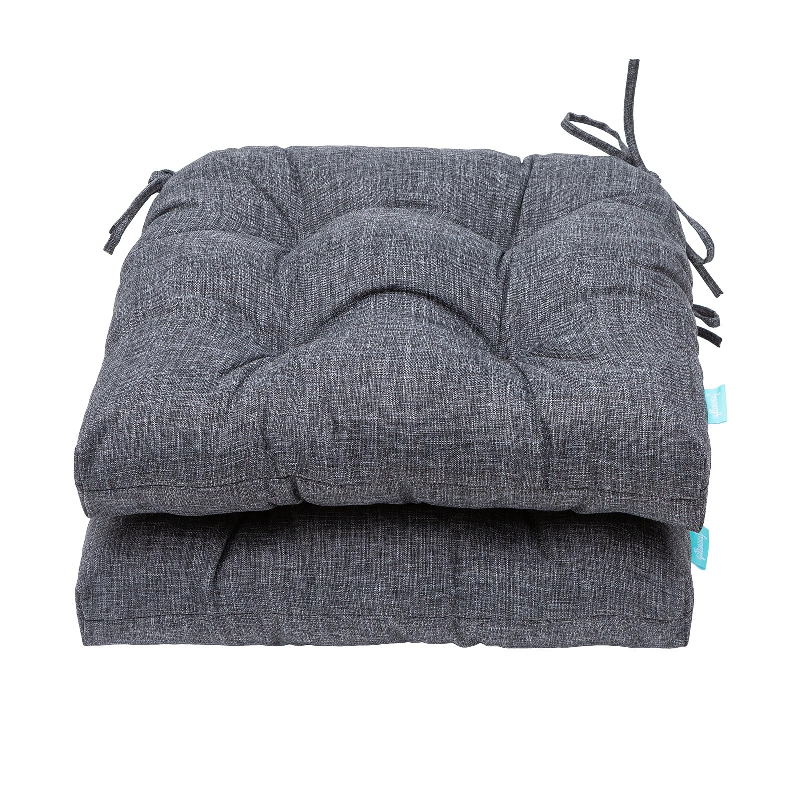 QILLOWAY Outdoor/Indoor Patio Wicker Seat Cushions with Ties - Set of 3 U-Shape Cushions for Loveseat, Bench, Porch & Patio Furniture - Waterproof & Weather-Resistant - Charcoal Grey/Black - Perfect for Garden, Deck & Backyard Relaxation