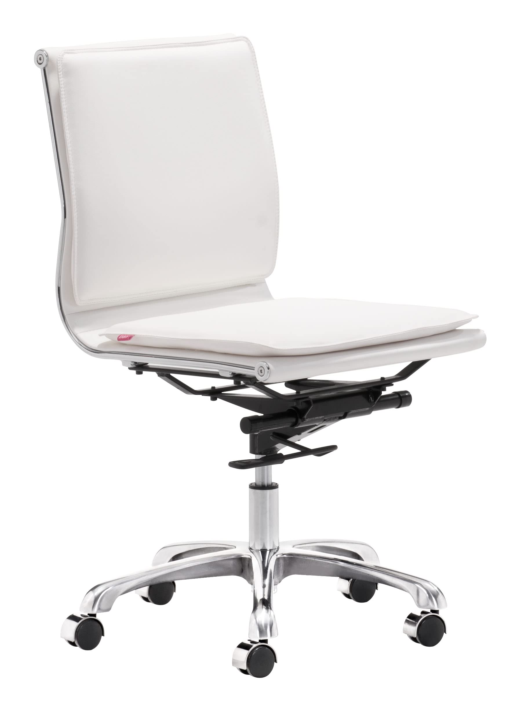 Zuo Lider Plus Armless Office Chair - White Ergonomic Desk Chair for Home & Office Workspace - Perfect for Small Spaces, Gaming, and Study Areas