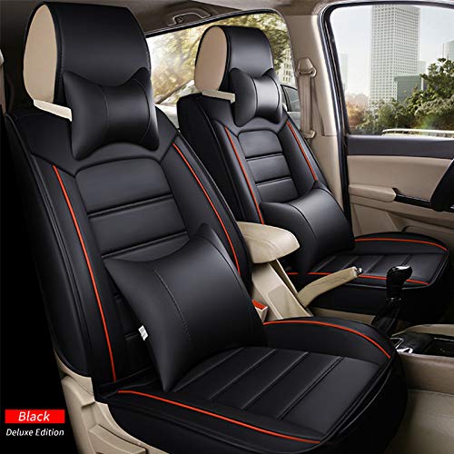 Universal 7-Seat Car Seat Covers - Waterproof Leather Full Set with 2 Headrests & 2 Lumbar Pillows (Black) | Luxury Protection for SUVs, Minivans & Family Vehicles | Perfect for Road Trips, Daily Commutes & Child Safety