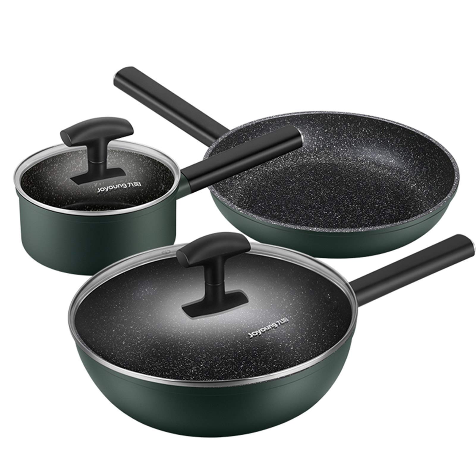 Premium 3-Piece Durable Maifan Stone Cookware Set - Non-Stick, Smoke-Free Kitchen Pans for Induction Cooktops - Perfect for Stir-Frying, Sautéing & Everyday Cooking