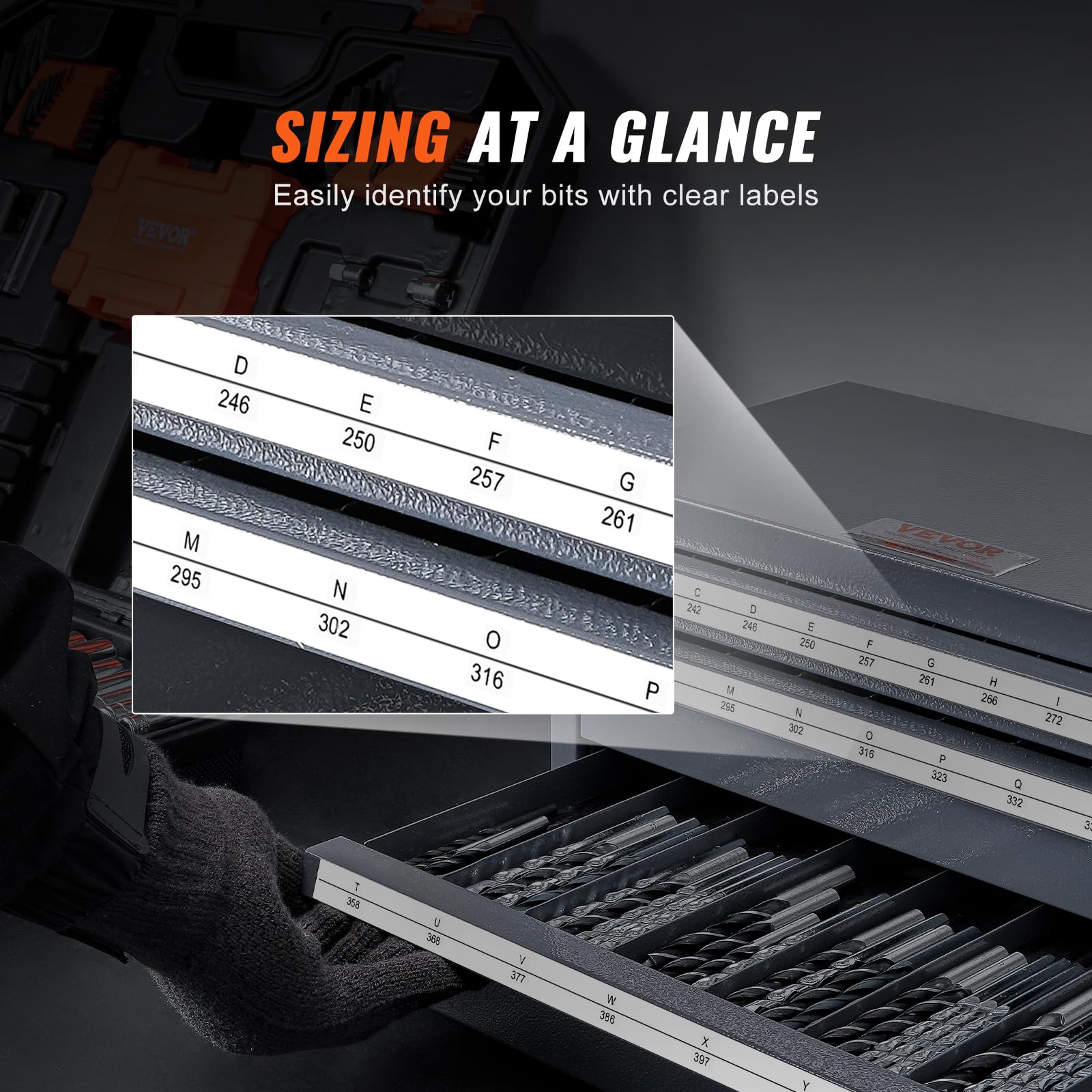 VEVOR 3-Drawer Drill Bit Organizer Cabinet - 27-Compartment Steel Drill Bit Storage for Letter Sizes A-Z | Workshop Tool Organization & Garage Storage Solution