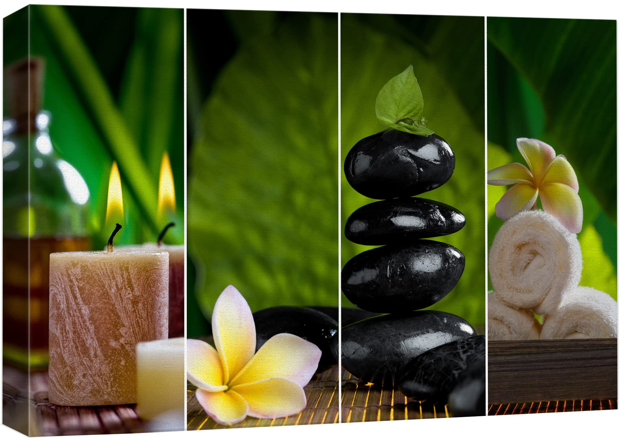 Wall26 Canvas Print Wall Art - Zen Massage Stone Tropical Jungle Leaf Candles Yoga Nature Photography Realism Rustic Scenic Landscape Colorful Relaxing Decor for Living Room, Bedroom, Bathroom - 32x48 Inches - Perfect for Meditation Spaces, Spa Rooms & Home Office Decor