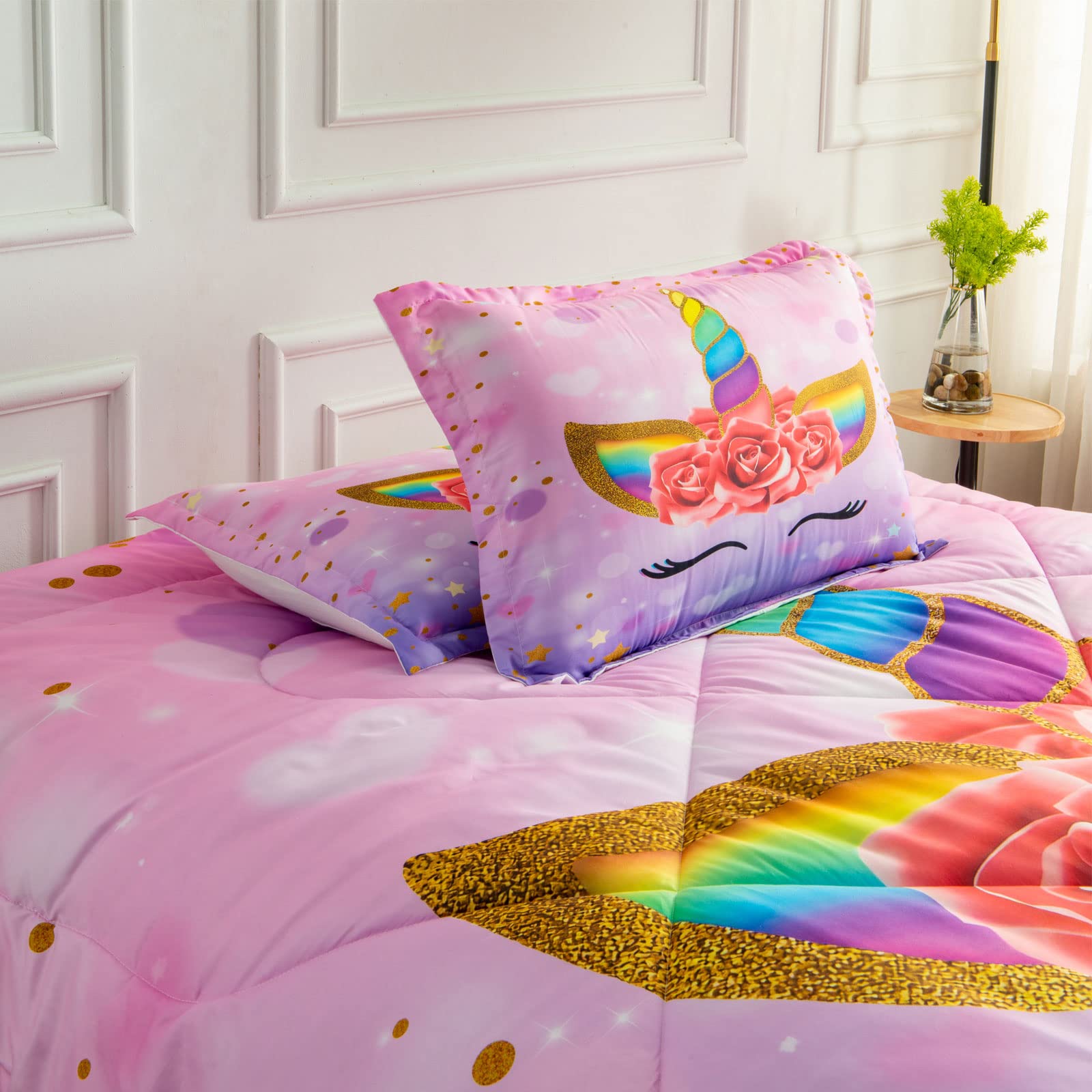 Unicorn Queen Bedding Set for Girls - Ultra Soft Comforter Set with 2 Pillowcases | Machine Washable Kids Bedroom Decor | Perfect for Toddler Rooms, Sleepovers & Princess Themed Bedrooms
