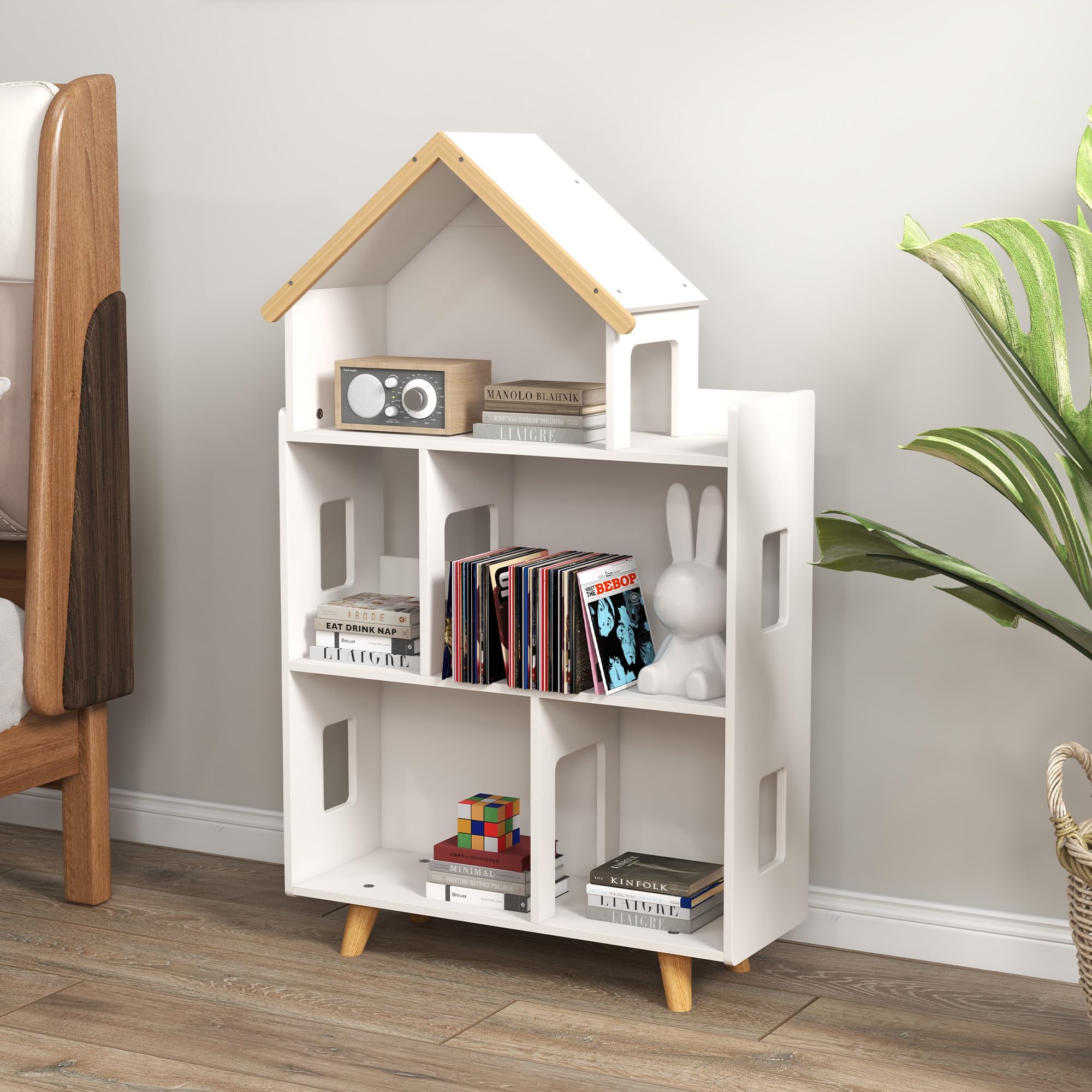 Qaba 3-Tier Kids Toy Storage Organizer & Bookshelf - White | Space-Saving Toy & Book Organizer for Playroom, Bedroom, Nursery | Perfect for Kids Room Organization & Montessori Learning