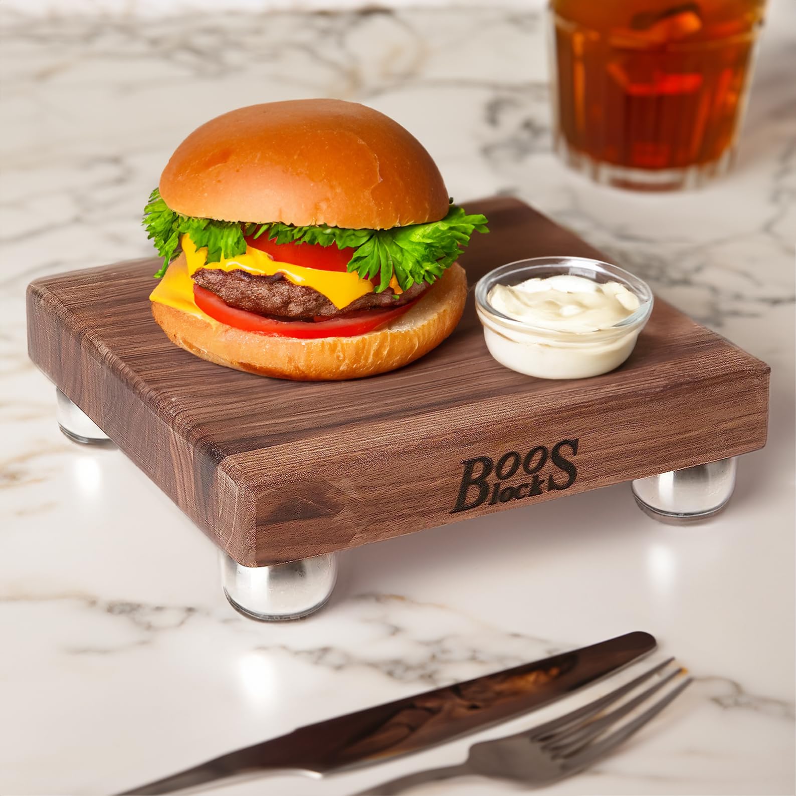 John Boos B Series Walnut Wood Cutting Board with Feet - 9x9x1.5 Inches - Premium Square Kitchen Cutting Board for Chopping, Slicing & Serving - Perfect for Home Cooks & Professional Chefs