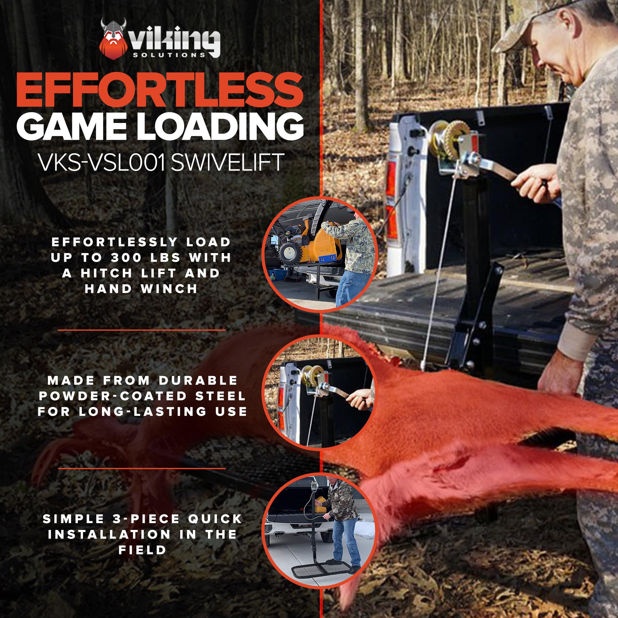 Viking Solutions SwiveLift - Heavy Duty Foldable Hitch Mounted Game Hoist System for Deer, Elk & Big Game Hunting | Portable & Lightweight Lifting Tool for Truck, ATV & Field Dressing