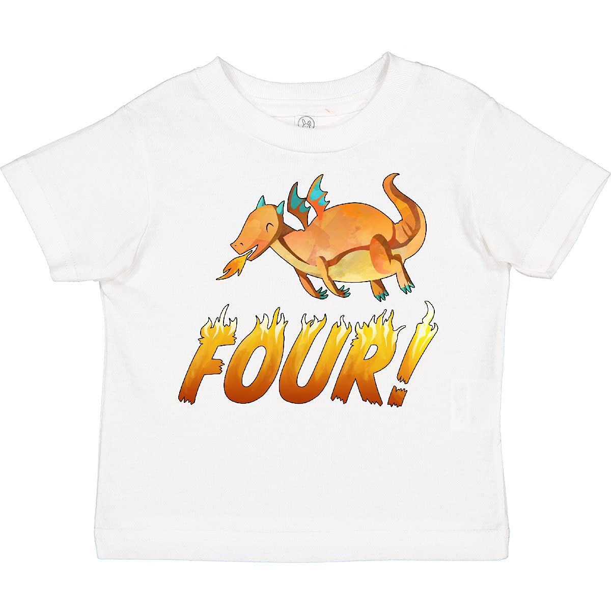 inktastic 4 Fourth Birthday Orange Dragon Breathing Fire Toddler T-Shirt - Fun Birthday Outfit for Boys & Girls