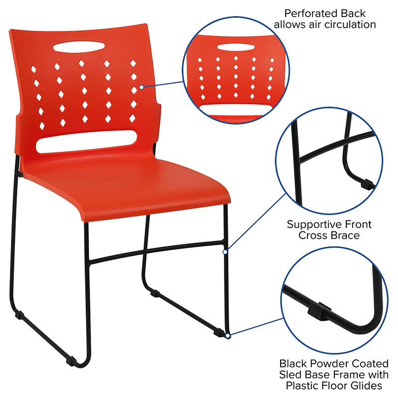FLASH HERCULES Series 881 lb Capacity Black Sled Base Stackable Chair with Air Vent Back - Heavy Duty Folding Chairs for Events, Banquets, and Conference Rooms