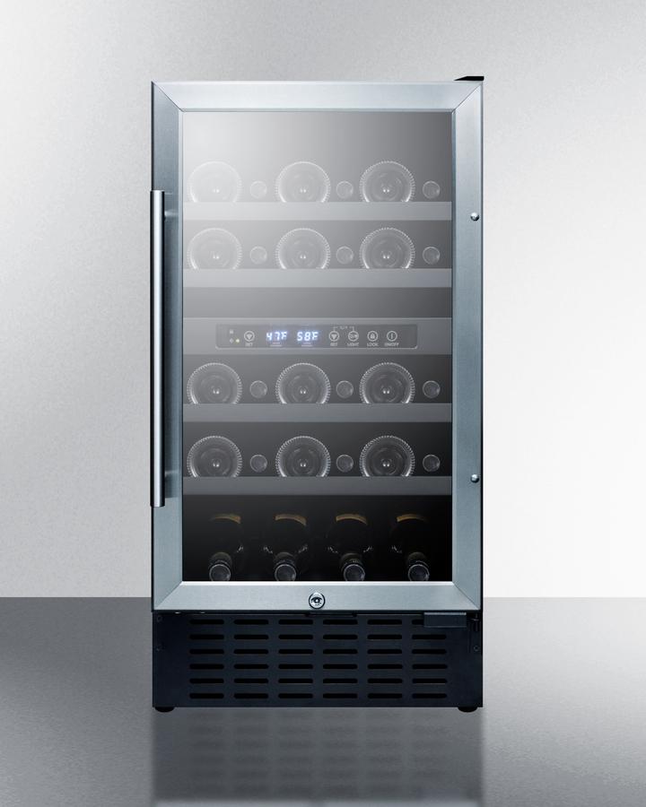 Summit 18 Dual Zone Built-In Stainless Steel Wine Cooler - 18 Bottle Capacity, Freestanding or Built-In Installation, Perfect for Home Bars, Restaurants, and Wine Cellars