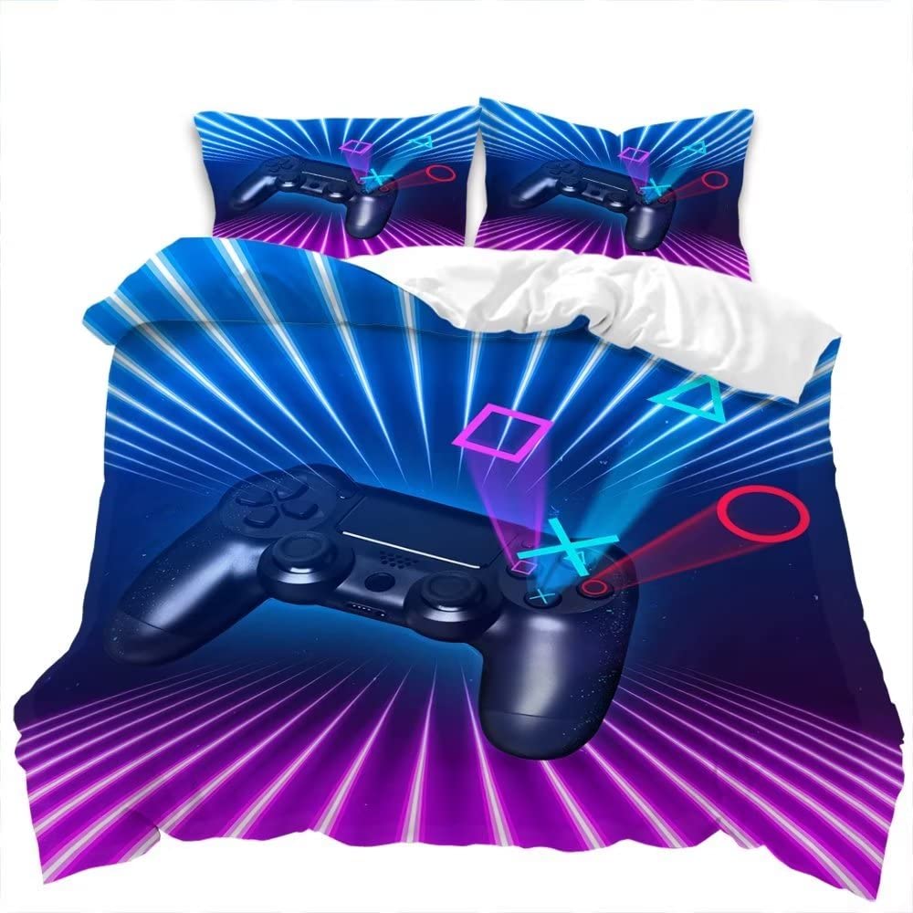 Kids Gaming Bedding Set - Video Game Themed Comforter Cover for Boys & Girls - Twin Size 2-Piece Set (Duvet Cover + Pillowcases) - Perfect for Gamer Room Decor & Teen Bedrooms