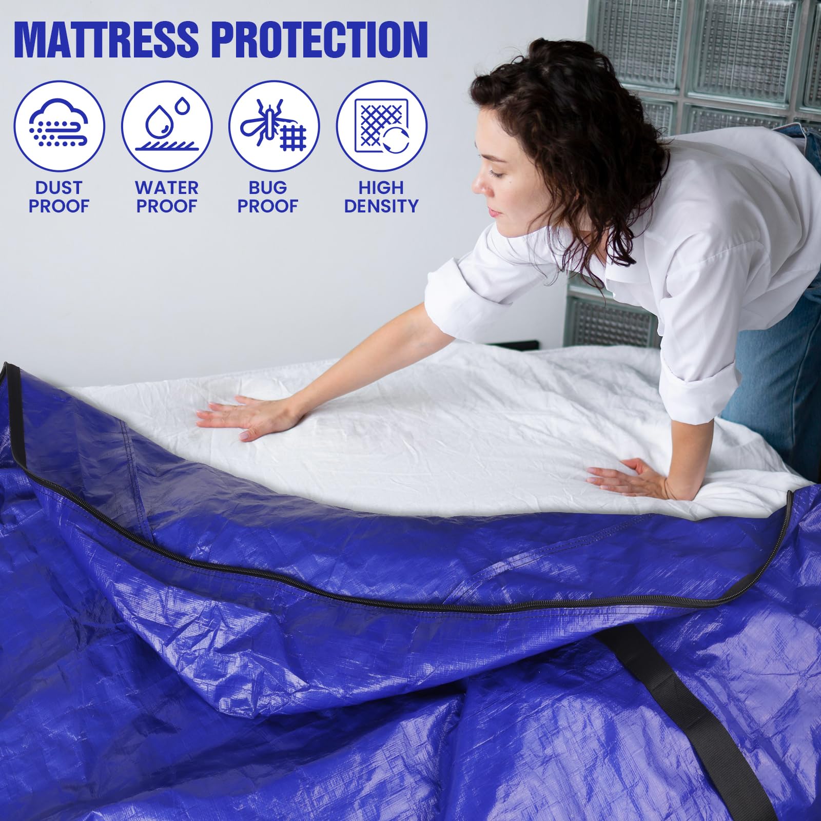 Extra Thick & Durable Queen Mattress Cover for Moving - Waterproof Reusable Mattress Protector with Heavy Duty Handles (82’’x62’’x15’’) - Perfect for Storage, Travel & Home Protection