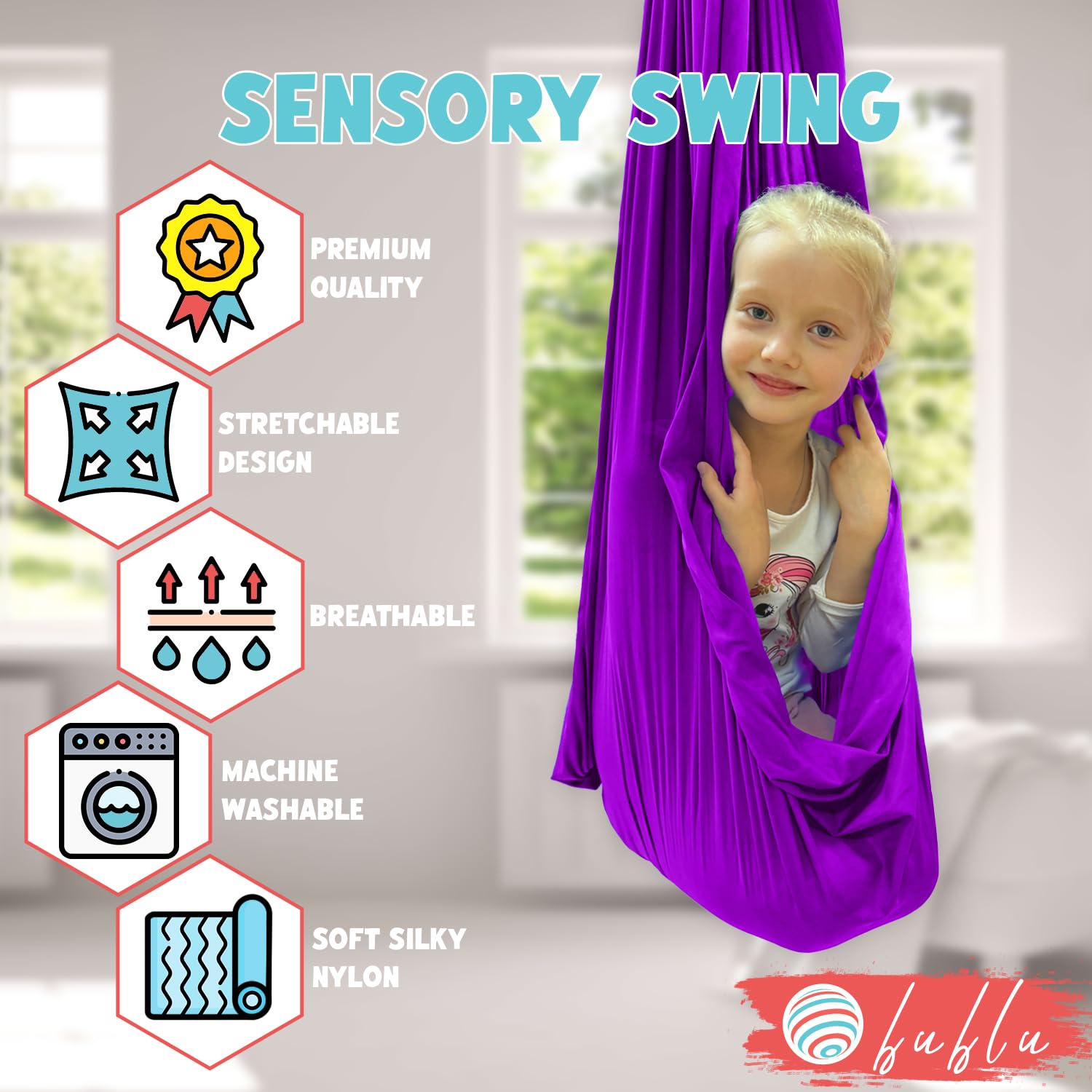 **BUBLU Sensory Swing Set for Kids - Indoor & Outdoor Hammock Chair, Autism-Friendly Toddler Swing, Patio & Tree Swing - Perfect for Relaxation, Therapy, and Playtime**
