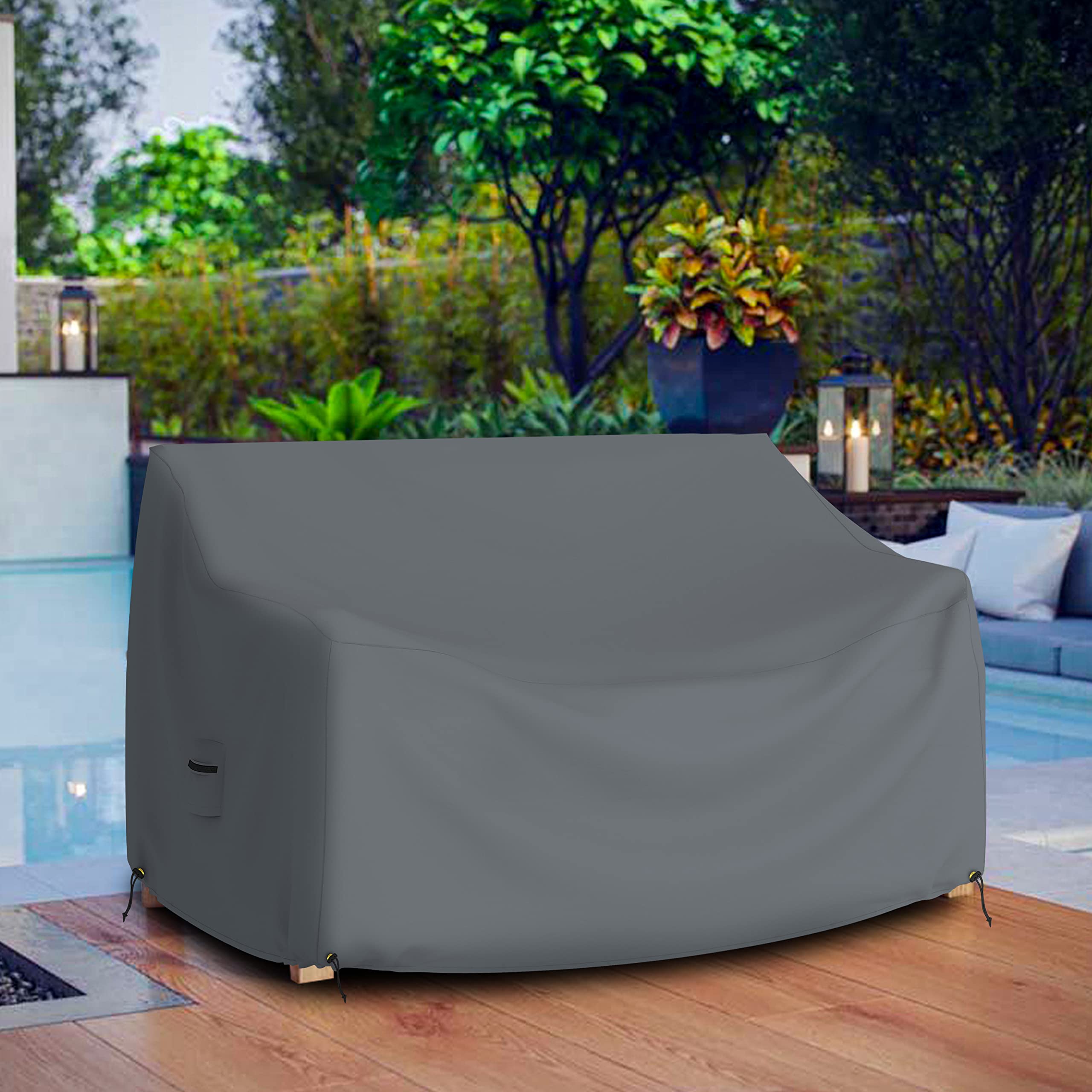 Waterproof UV Resistant Outdoor Loveseat Sofa Cover - 12 Oz Heavy Duty Patio Furniture Bench Cover with Air Vents & Drawstrings (62