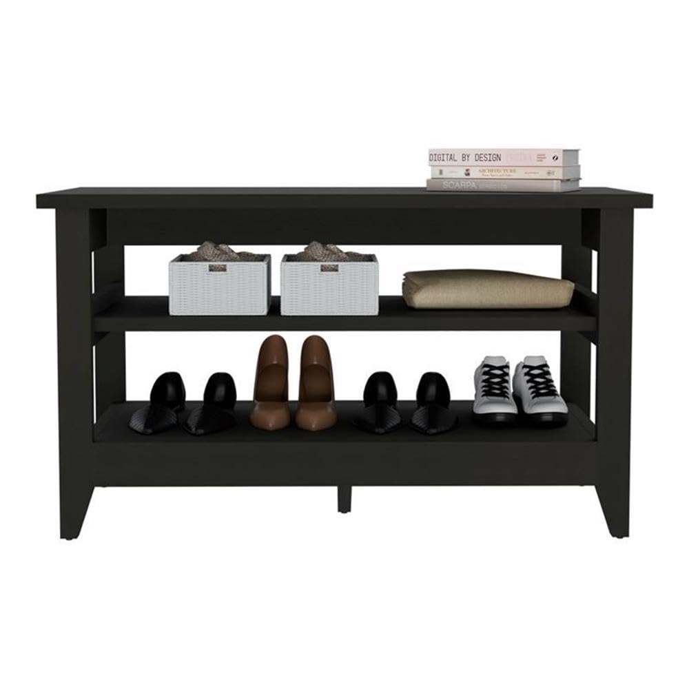 TUHOME Misuri Storage Bench - Black Engineered Wood Entryway Bench with Seat & Storage for Living Room, Bedroom, or Hallway