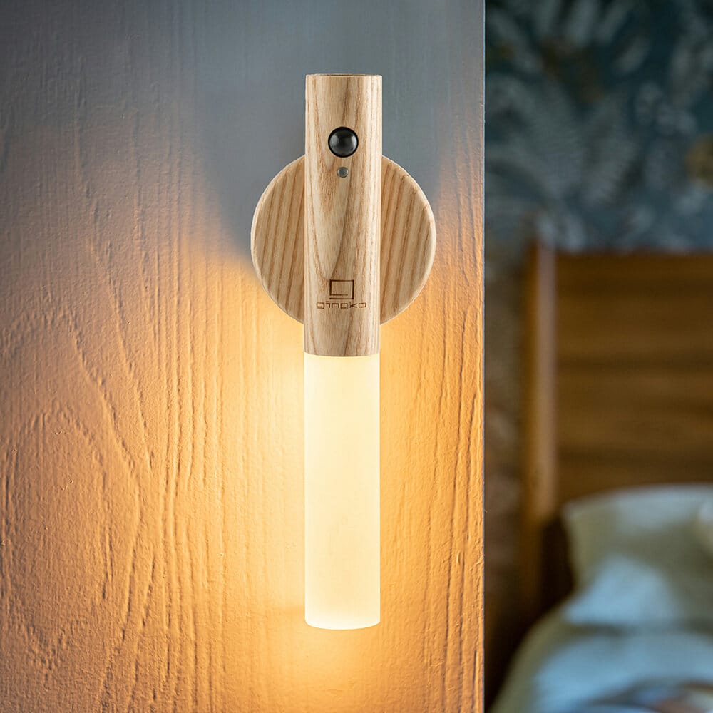 GINGKO Smart Baton Motion Sensor Light - Natural White Ash Wood LED Night Light for Hallway, Bedroom, Staircase & Closet