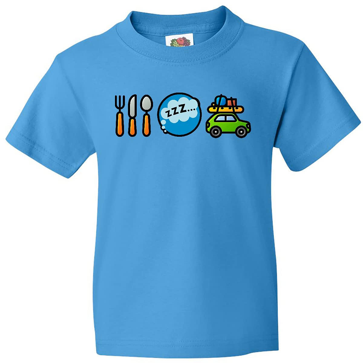 Inktastic Youth T-Shirt - Eat Sleep Travel Graphic Tee for Boys & Girls | Comfortable Vacation Shirt for Travel Lovers, Road Trips & Summer Adventures