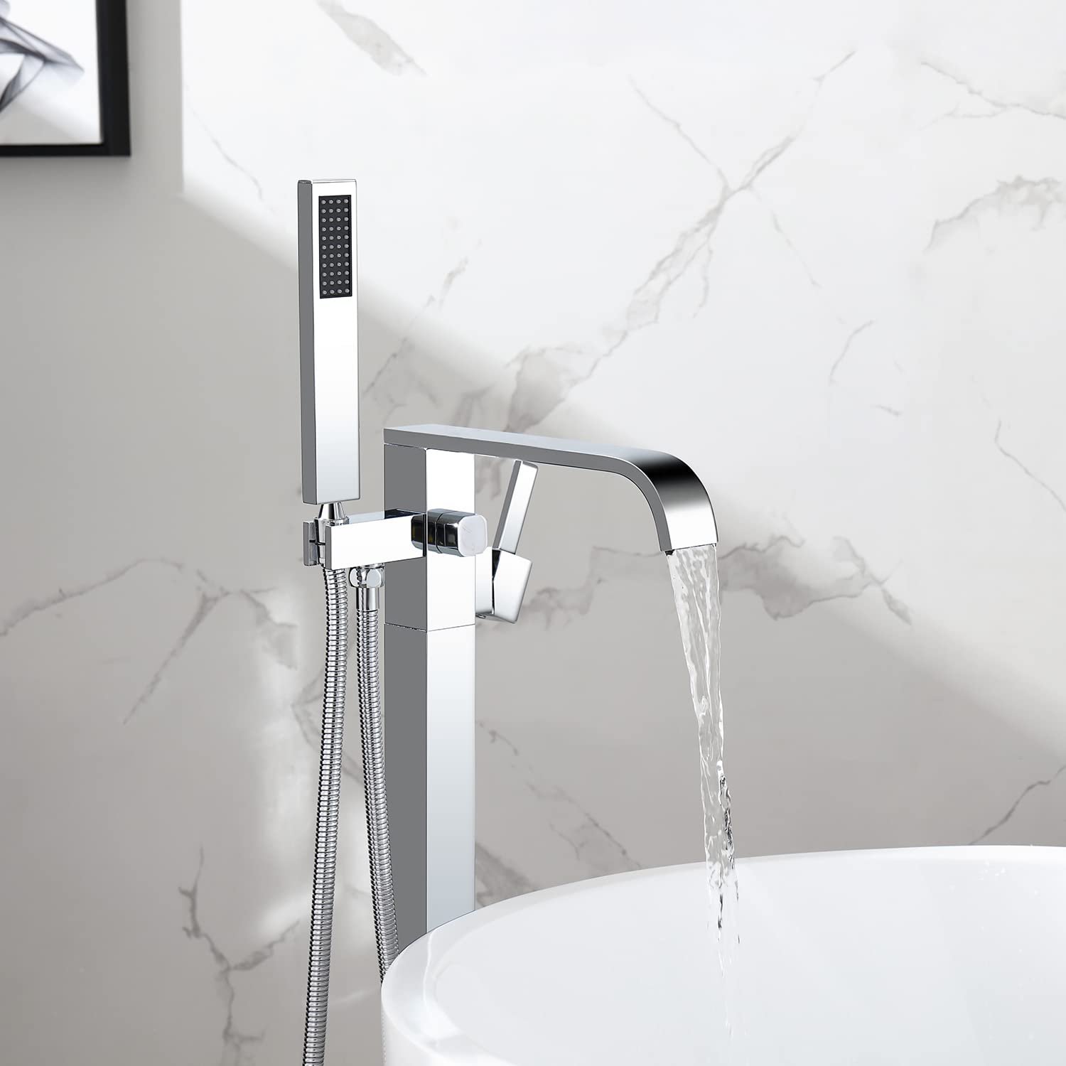 Freestanding Bathtub Faucet Set - Polished Chrome Floor Mount Tub Filler with Single Handle & 59