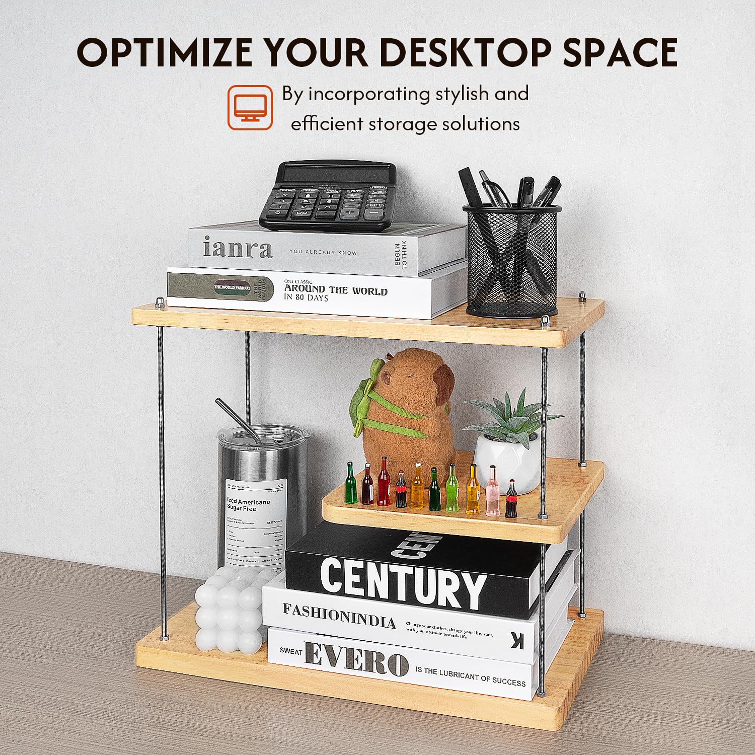 Desktop Shelf & Bookshelf Organizer - Wooden Tabletop Storage for Office, Home & Dorm - Perfect for Books, Files, Decor & Office Supplies
