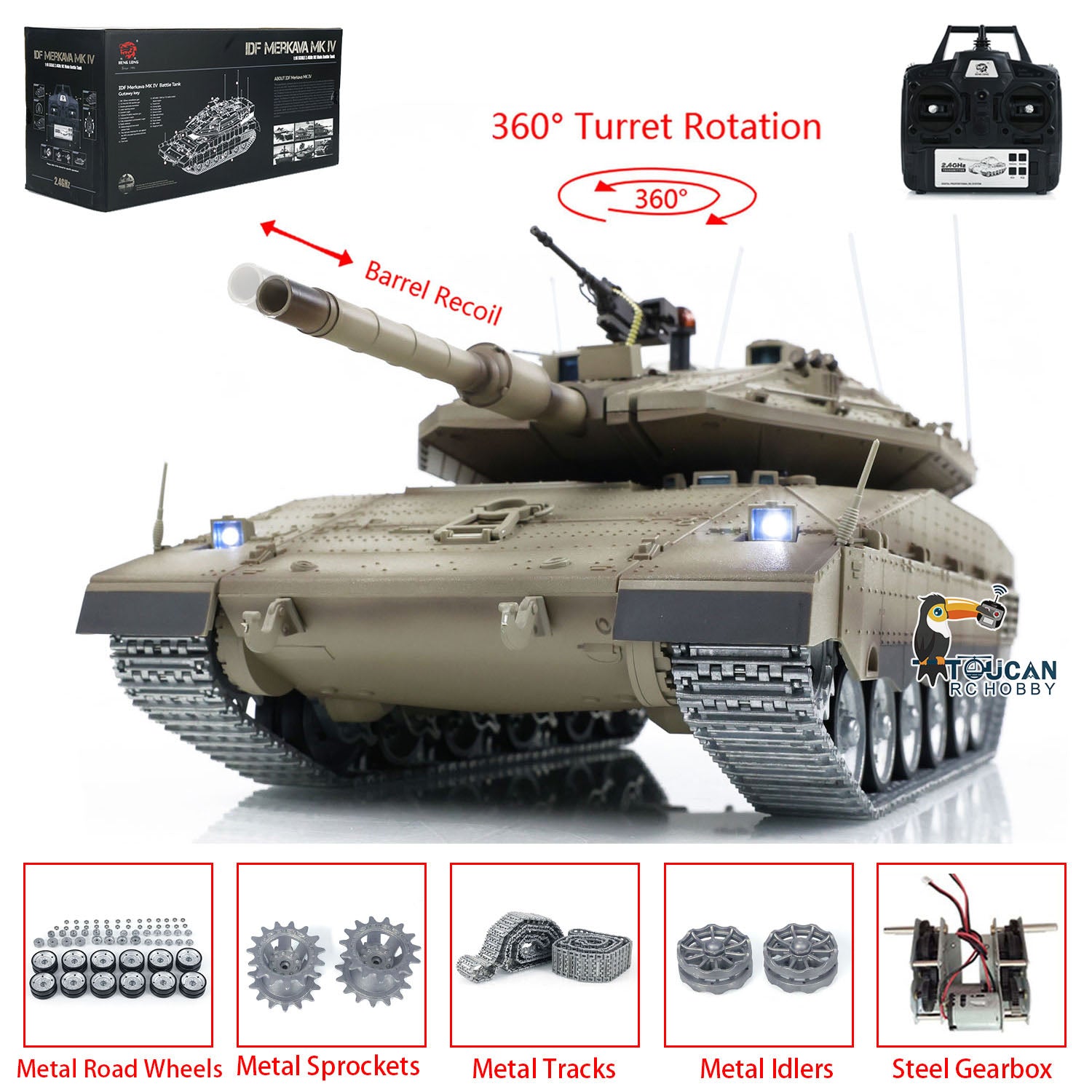 Heng Long 1/16 Scale RC Tank TK7.0 IDF Merkava MK IV PRO Edition - Metal Gearbox, Sprockets & Tracks - Realistic Military Toy for Adults & Collectors - Perfect for Battle Simulation, Display & Gift Giving