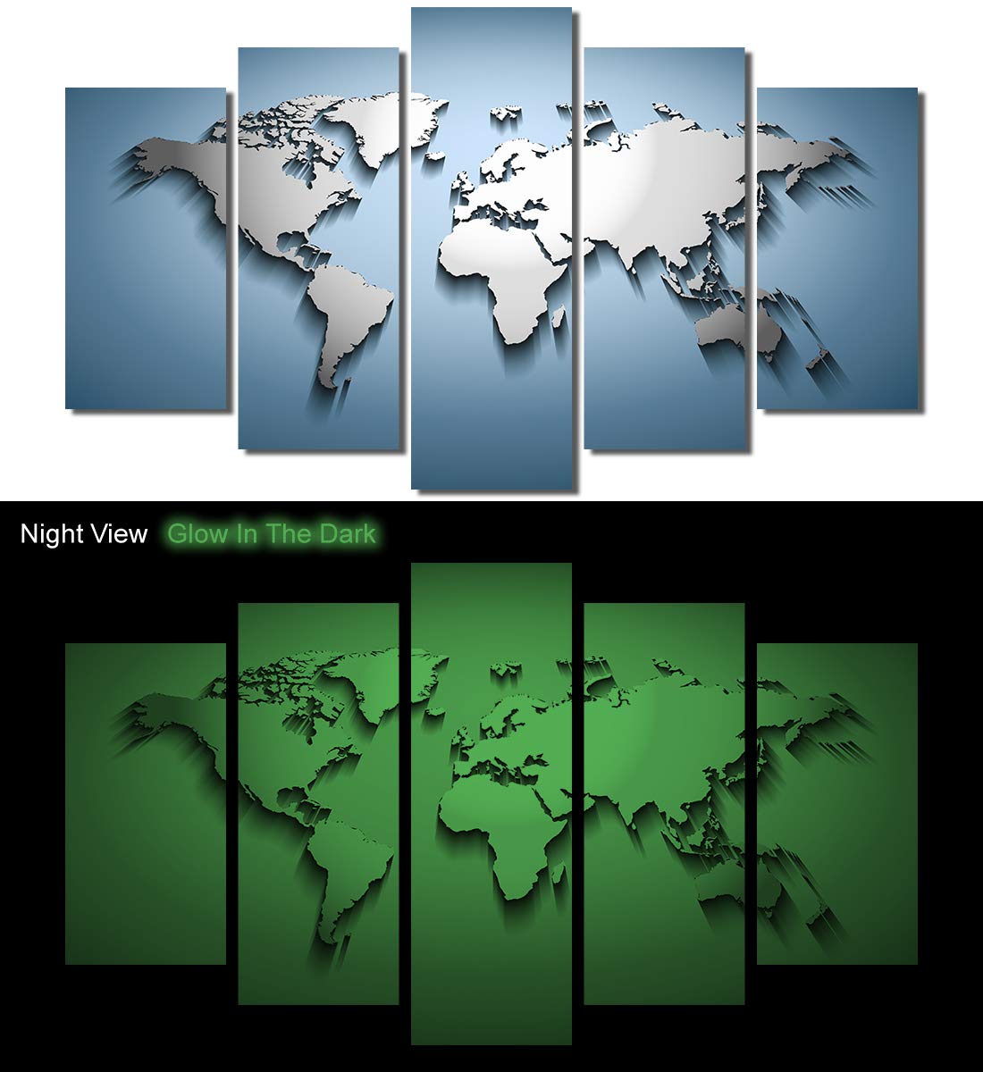 Glow in the Dark World Map Canvas Art Print - Modern 3D Travel Map Wall Decor - 60