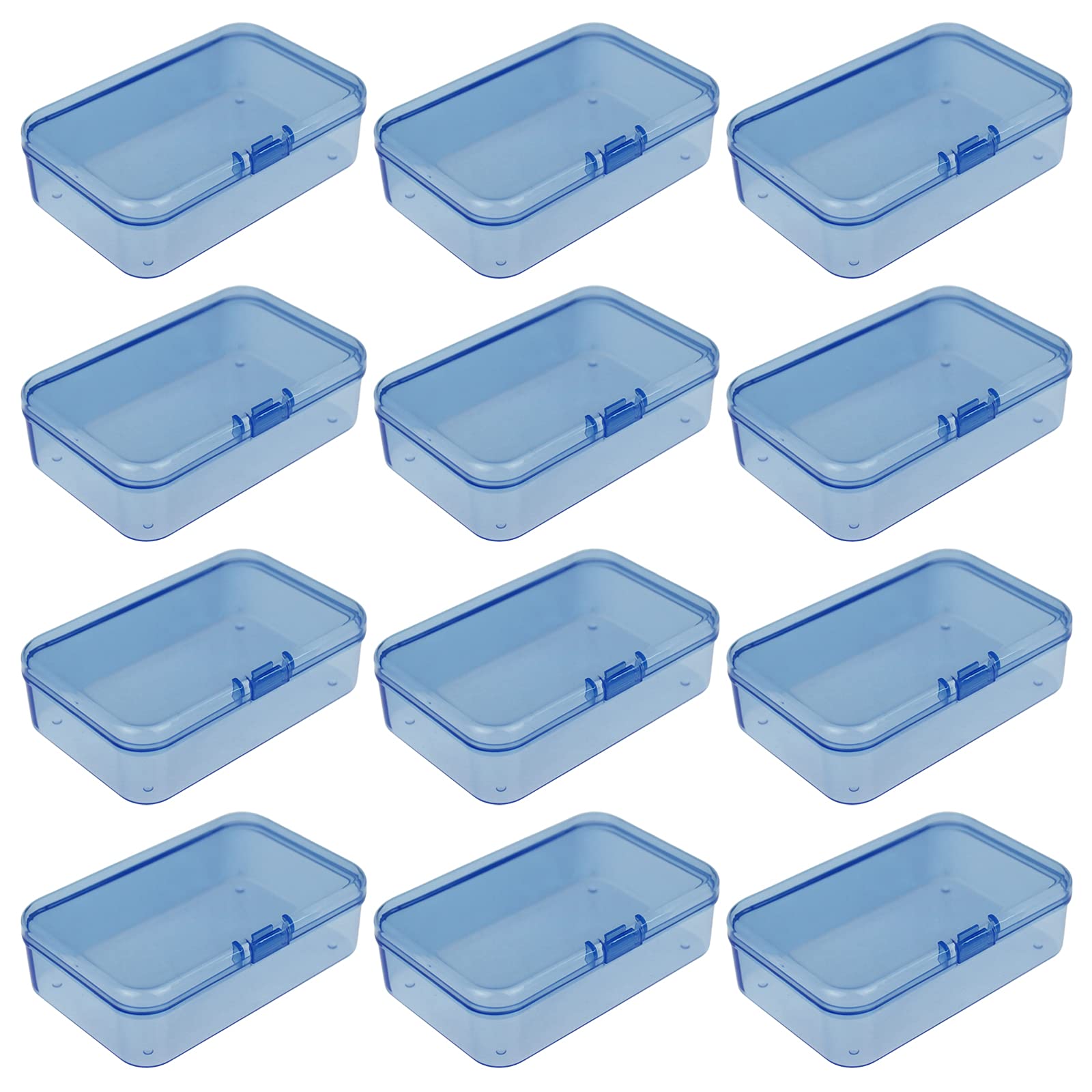 12-Piece Mini Rectangular Plastic Storage Boxes with Hinged Lids - Small Organizer Containers for Jewelry, Beads, Crafts & Office Supplies (Blue, 3.3