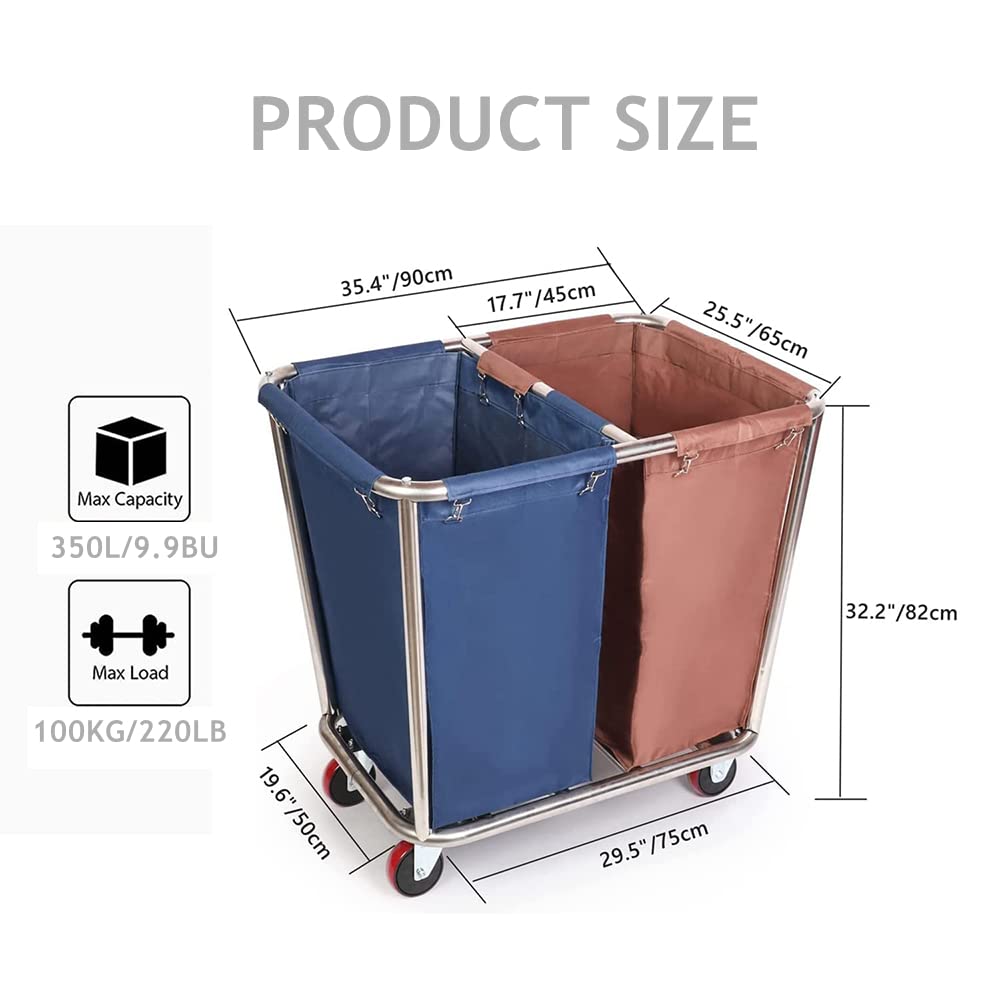 2-Bag Rolling Laundry Sorter Cart with Heavy-Duty Lockable Wheels & Removable Laundry Bags - Commercial Grade Laundry Hamper Trolley for Hotels, Hospitals & Laundromats - Perfect for Clothes Sorting, Storage & Transport