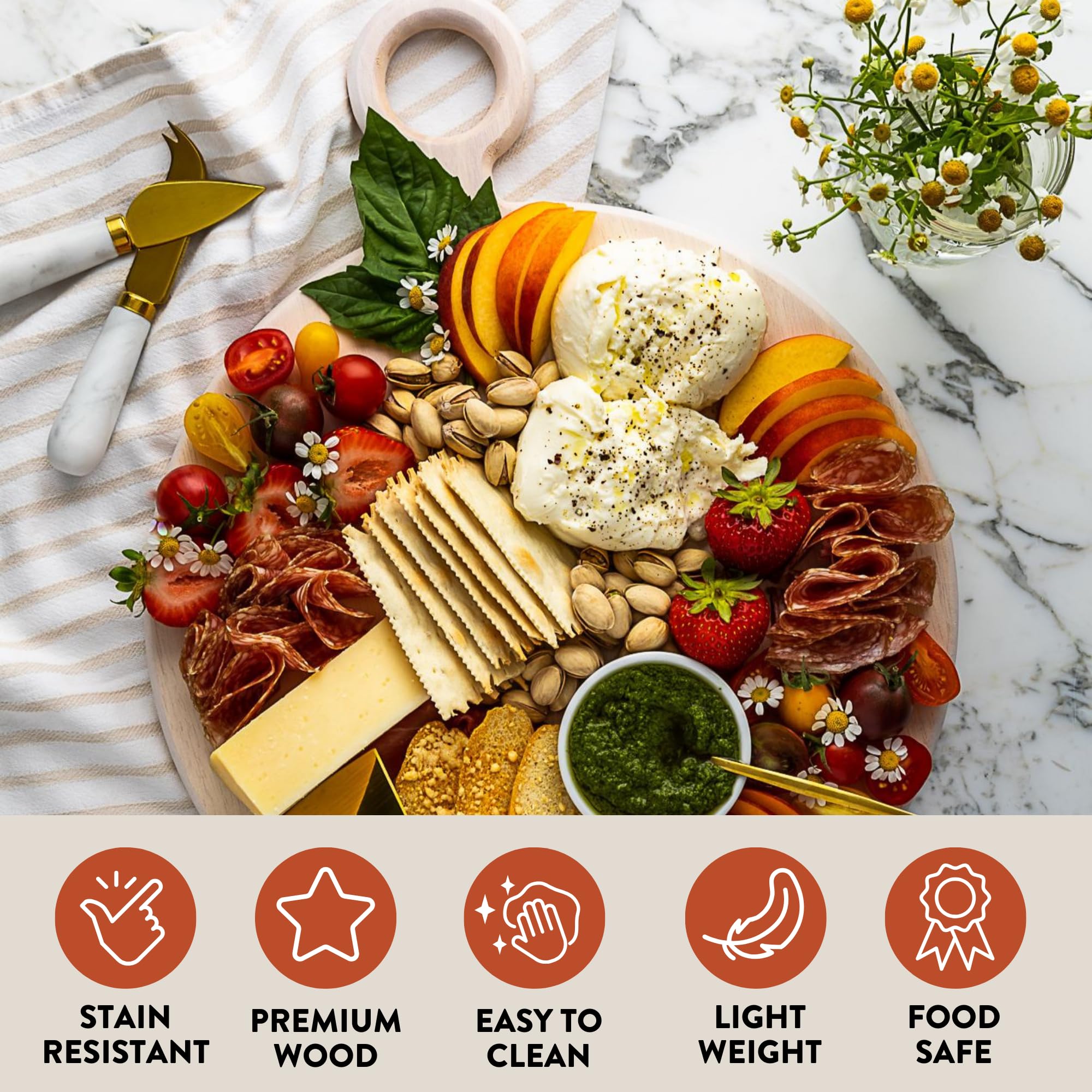 Premium White Wood Charcuterie Board Gift Set - Elegant Cheese & Charcuterie Serving Tray with Knives - Perfect Housewarming, Wedding, Bridal Shower & Mother's Day Gifts - Ideal for Entertaining, Dinner Parties & Holiday Gatherings