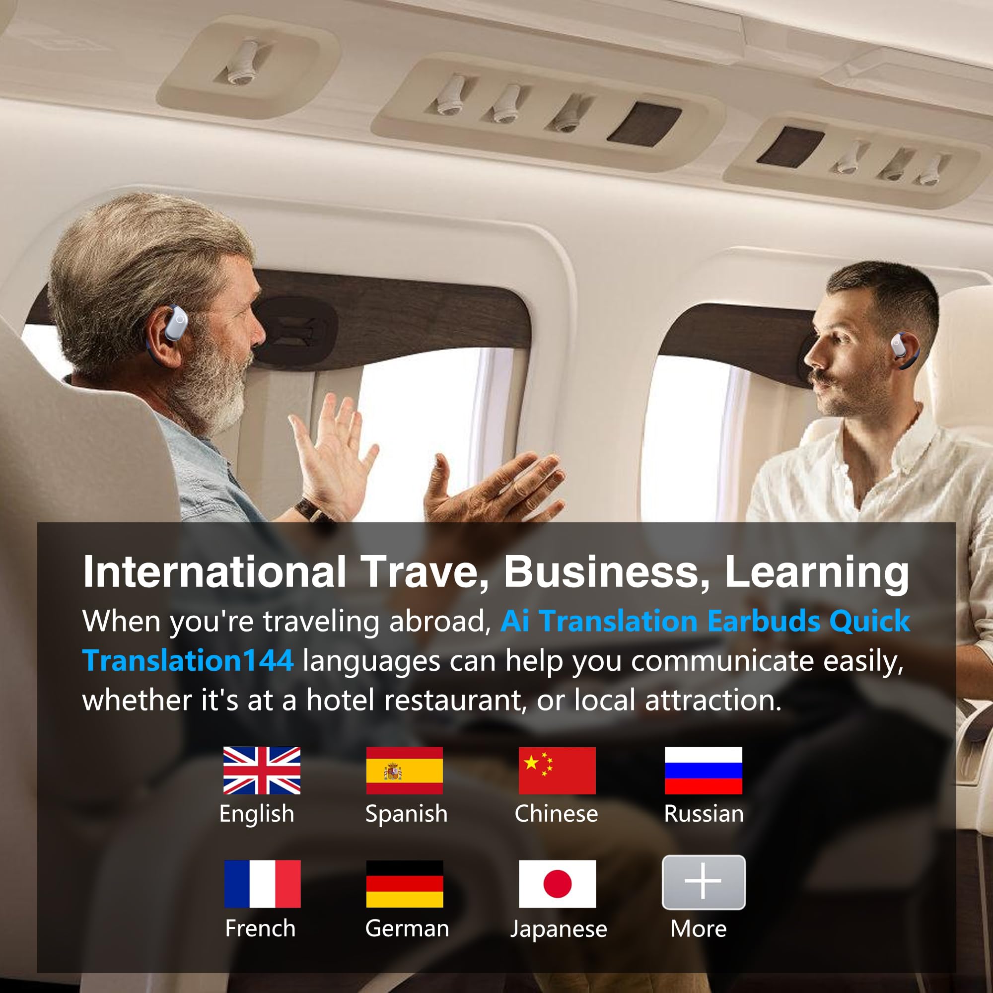 Wireless Bluetooth AI Language Translator Earbuds - Real-Time 3-in-1 Translation Device Supporting 144 Languages & Accents | Perfect for Travel, Business Meetings & Language Learning (Black)