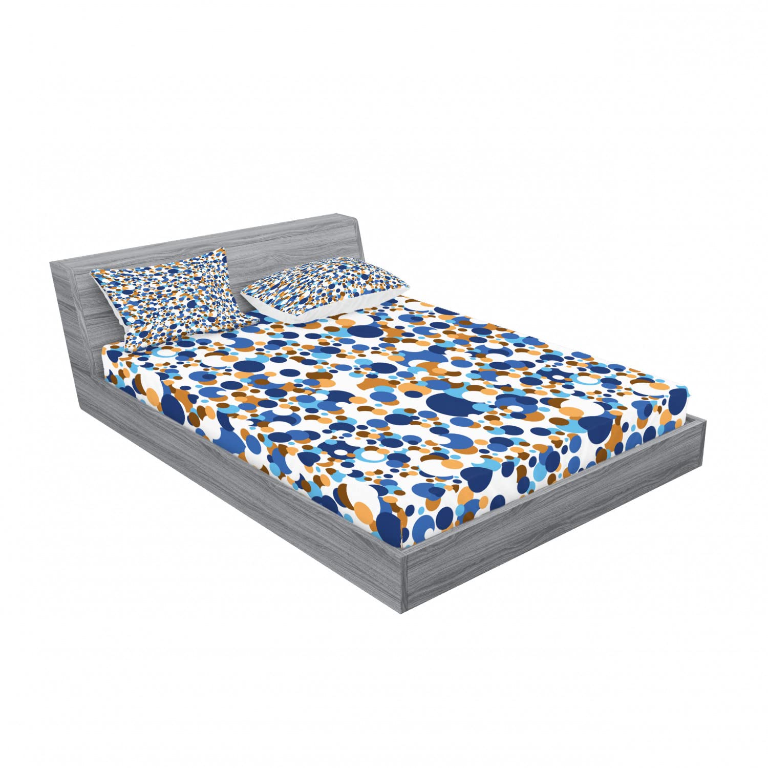 Ambesonne 2-Pack Full Size Fitted Sheet Set with 4 Pillow Shams - Retro Bubble Abstract Design in Sky Blue & Cinnamon - Soft Bedding Collection for Guest Rooms, Dorms & Cozy Bedroom Decor