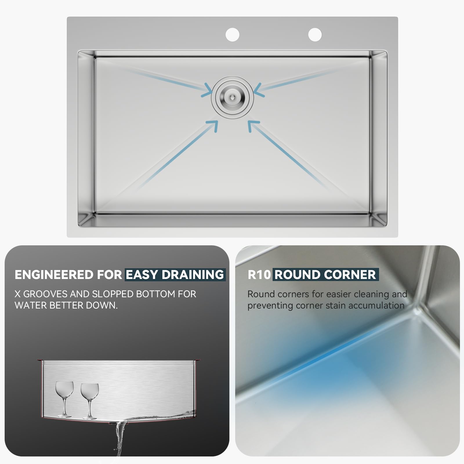 Lordear 30 Inch Drop In Kitchen Sink - 16 Gauge Stainless Steel Single Bowl Topmount with Rounded Corners - Perfect for Modern Kitchens, Restaurant Prep & Home Renovation