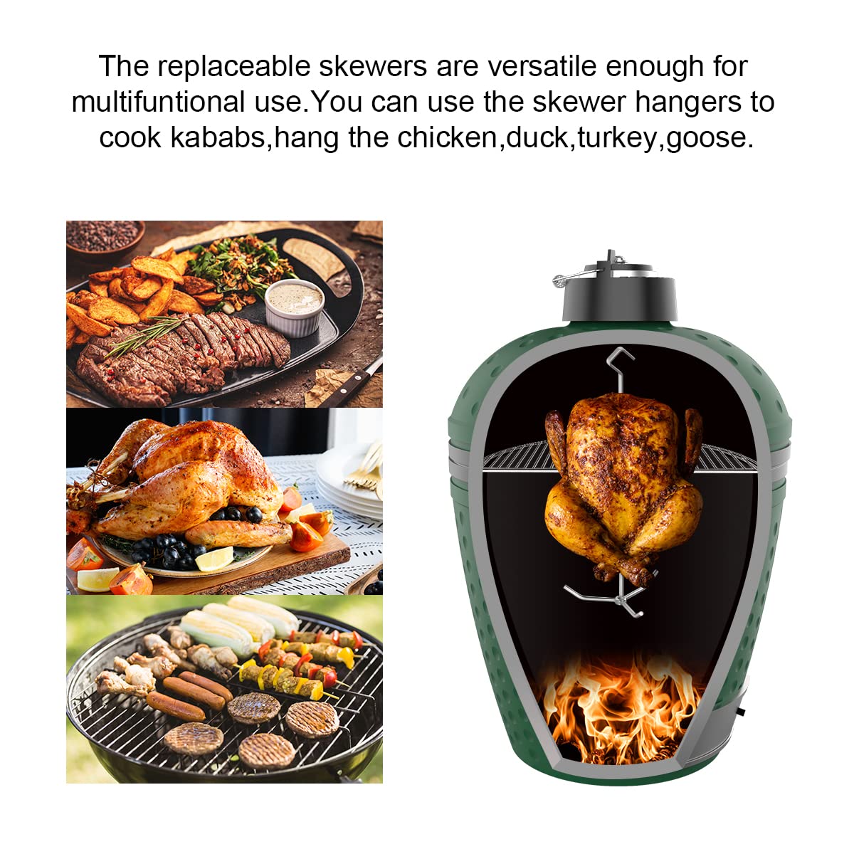 KEESHA Upgraded Turkey Holder - 304 Food-Grade Stainless Steel Poultry Hanger for BBQ & Grilling | Vertical Grill Rack for Smoking Whole Chicken | Includes 3 Sets with Skewers & Bases | Perfect for Backyard BBQ, Camping & Outdoor Cooking