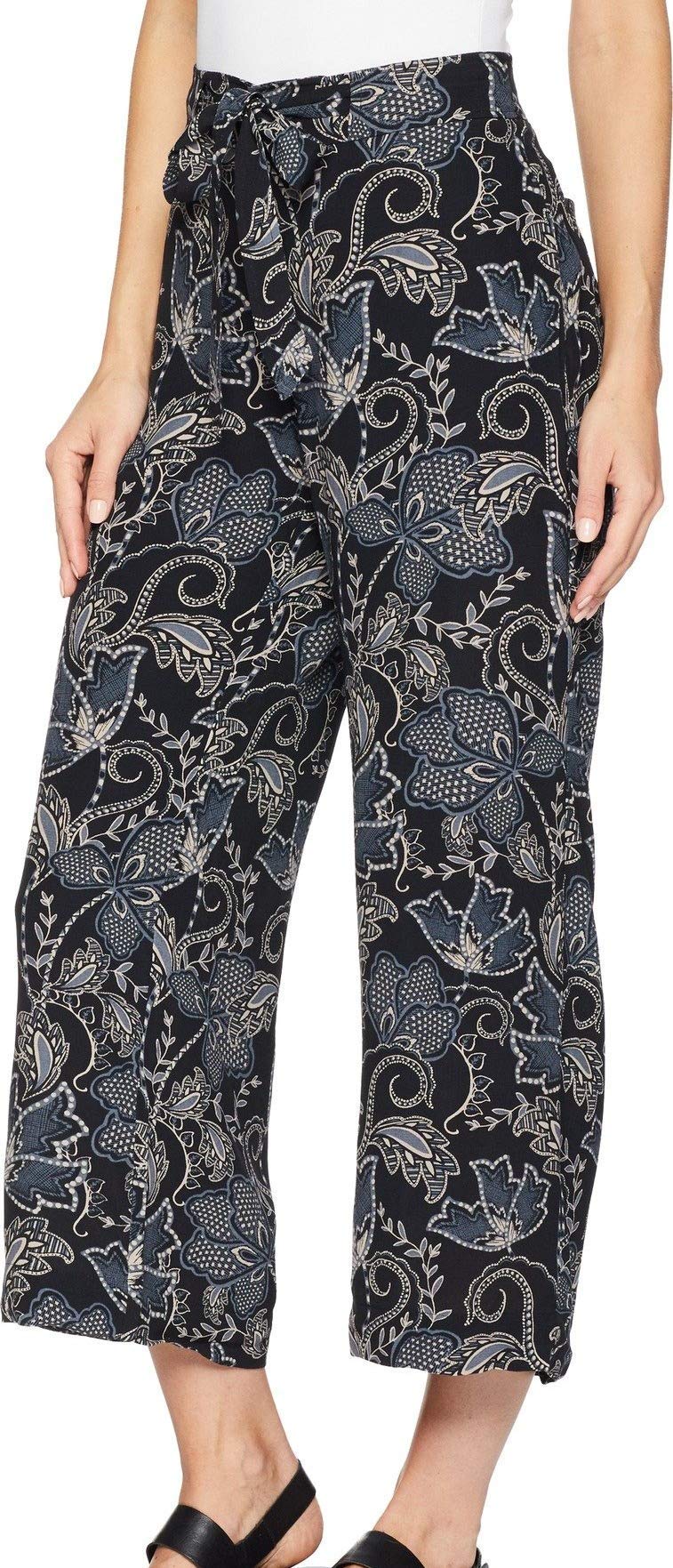 Sanctuary Women's Calypso Floral Print Tie-Front Wide Leg Pants - Black Size 26 | Comfortable Lounge Pants for Casual Wear, Vacations & Summer Outfits