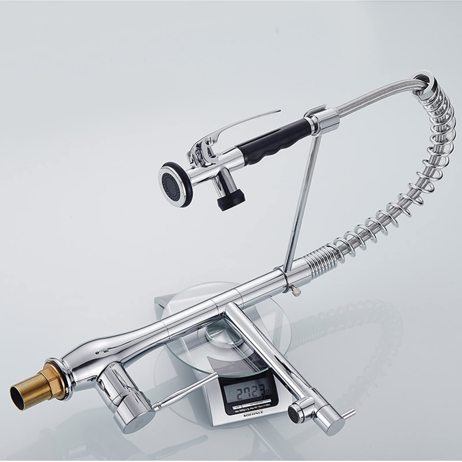 **Commercial Pull-Down Kitchen Faucet with Sprayer - Chrome Brass Deck Mounted Sink Tap, Hot & Cold Water Mixer, Standard 2 Spout Design - Perfect for Restaurants, Home Kitchens & Heavy-Duty Use**