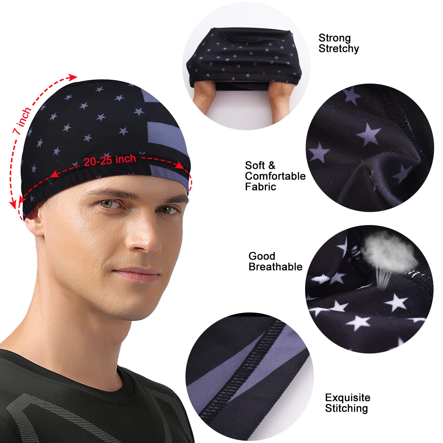 Skull Cap Helmet Liner - Sweat Wicking Beanie for Hard Hats, Running, Cycling & Football - Breathable Head Wrap for Men & Women - Perfect for Construction, Sports & Outdoor Activities