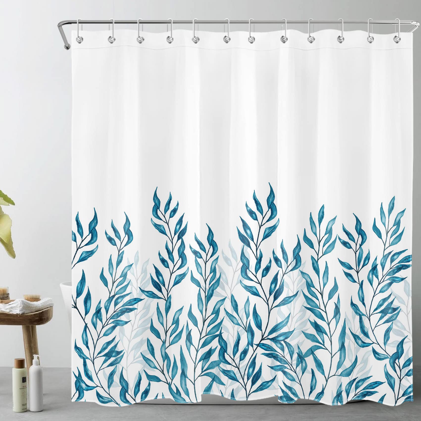 HVEST Tropical Leaf Shower Curtain - 72x72 Inch Teal Botanical Bathroom Decor with Hooks | Waterproof Polyester Fabric for Spa-Like Shower Experience | Perfect for Bathroom, Guest Room & Vacation Rental Decor